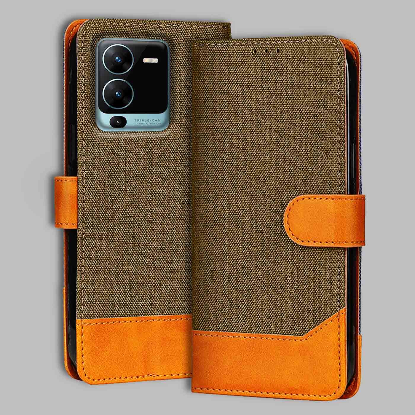 Accesorios Vivo V25 Pro denim flip cover – Dark Brown – Image 1 #color_dark b