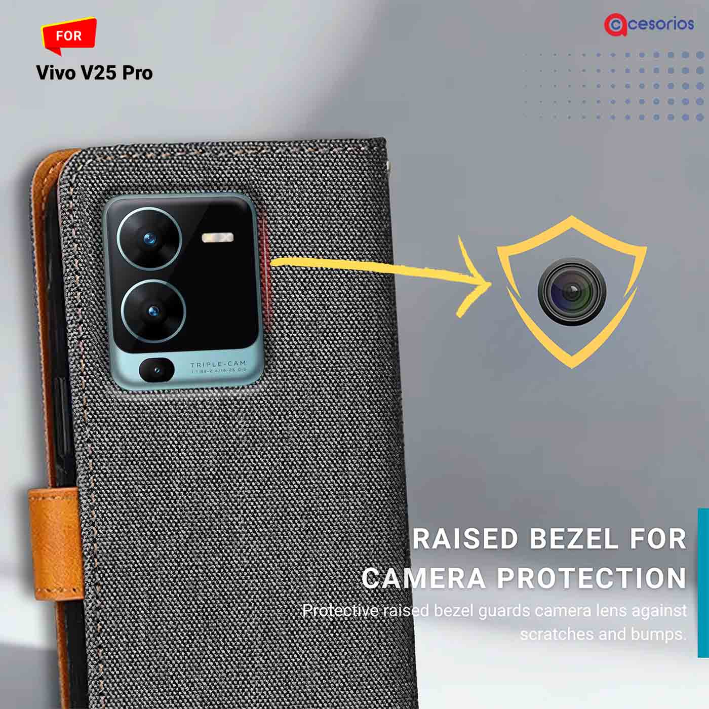 Denim & Leather back panel — Vivo V25 Pro 5G in Grey mobile case