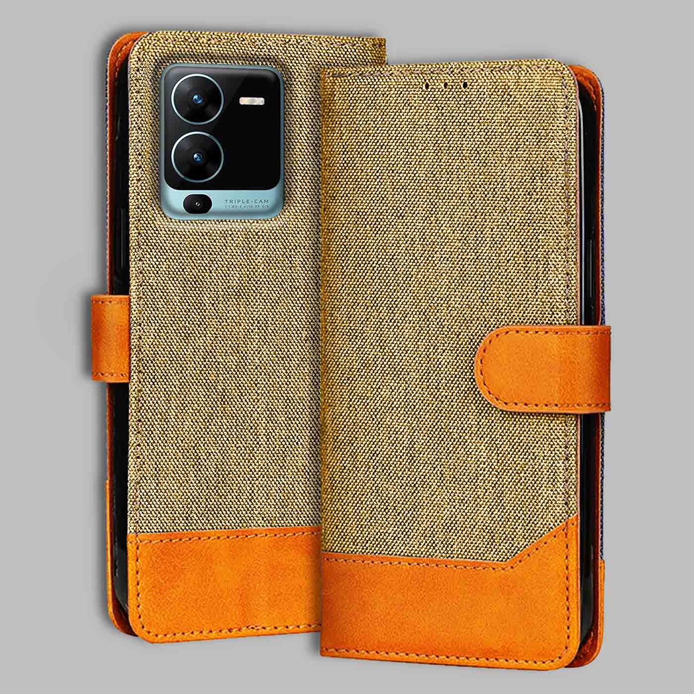 Accesorios Vivo V25 Pro denim flip cover – Light Brown – Image 1 #color_light b