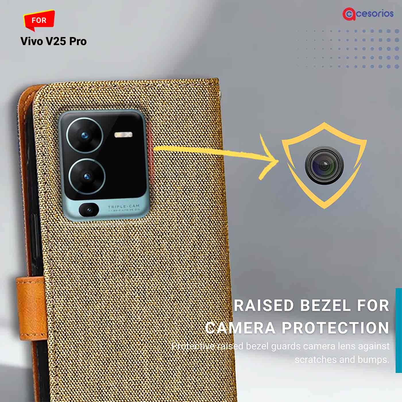 Accesorios Vivo V25 Pro denim flip cover – Light Brown – Image 2 #color_light b