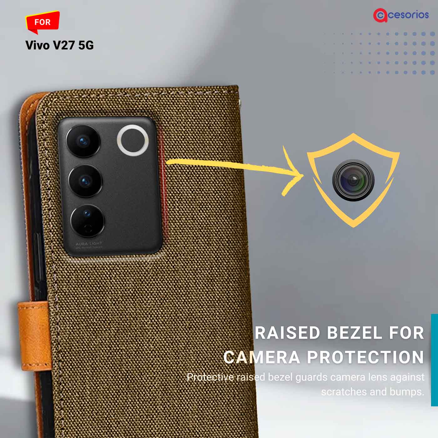 Denim & Leather back panel — Vivo V27 5G in Dark Brown mobile case