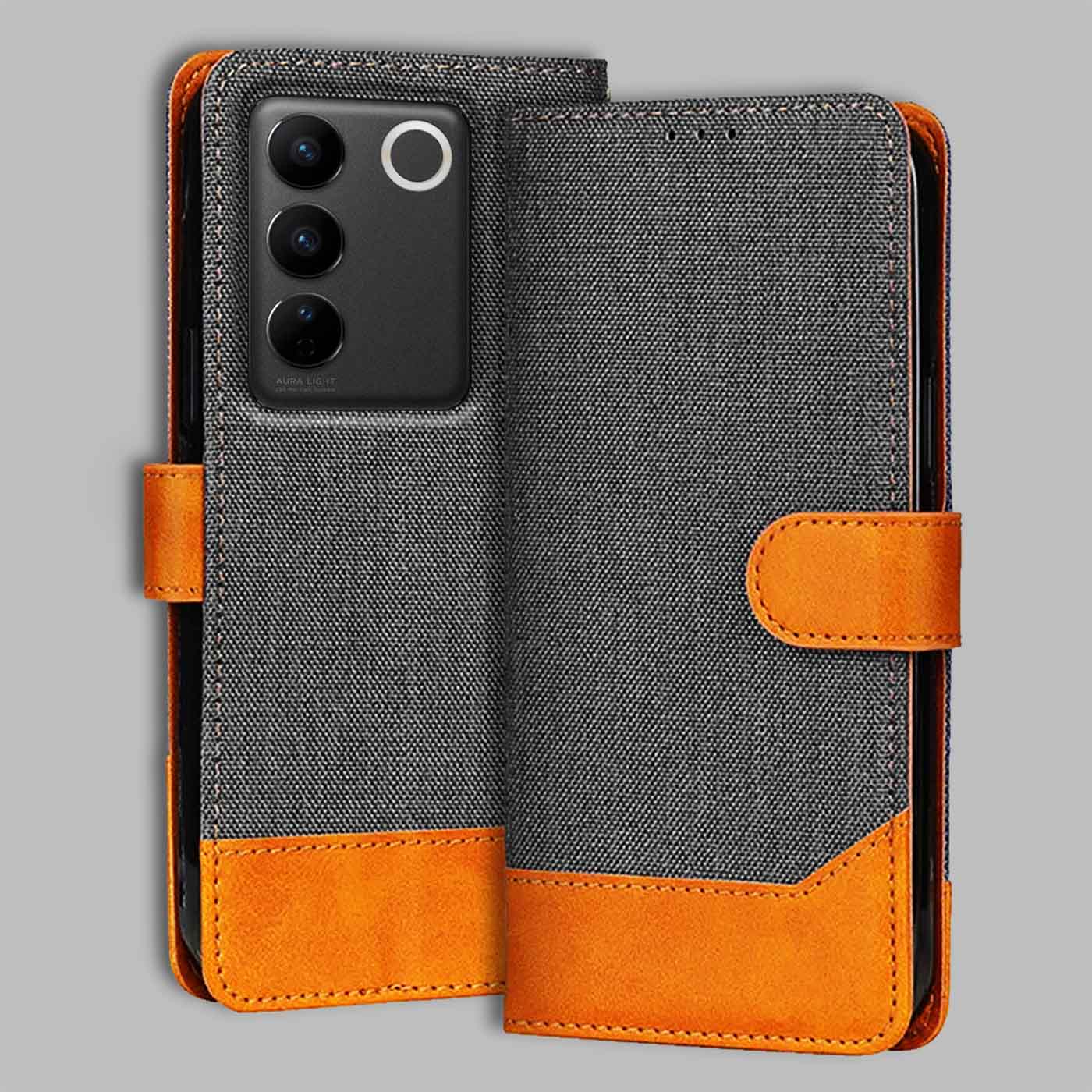 Accesorios Vivo V27 5G denim flip cover – Grey – Image 1 #color_