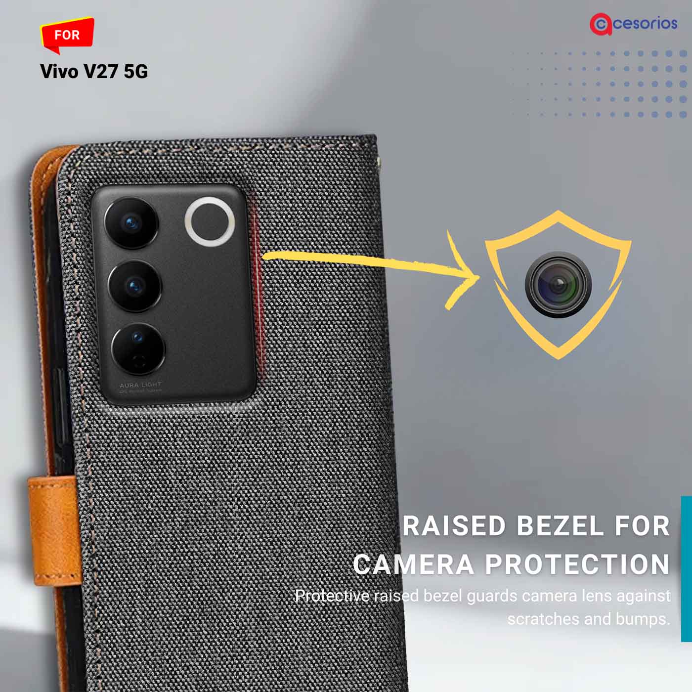 Denim & Leather back panel — Vivo V27 5G in Grey mobile case
