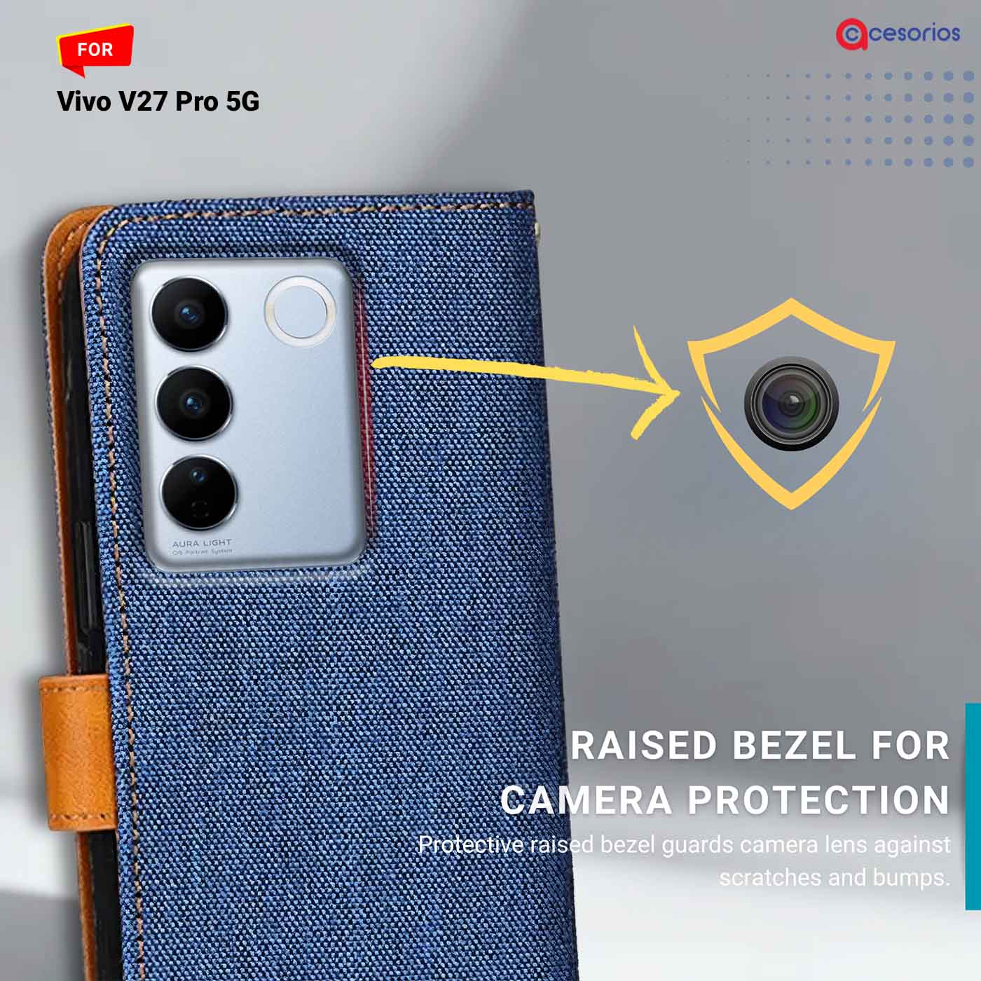 Denim & Leather back panel — Vivo V27 Pro 5G in Blue mobile case