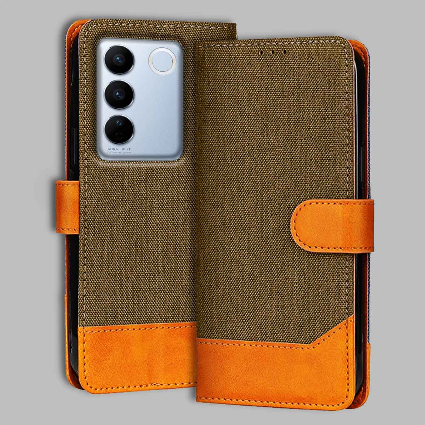 Accesorios Vivo V27 Pro 5G denim flip cover – Dark Brown – Image 1 #color_dark b