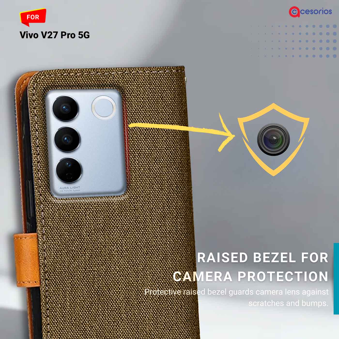 Denim & Leather back panel — Vivo V27 Pro 5G in Dark Brown mobile case