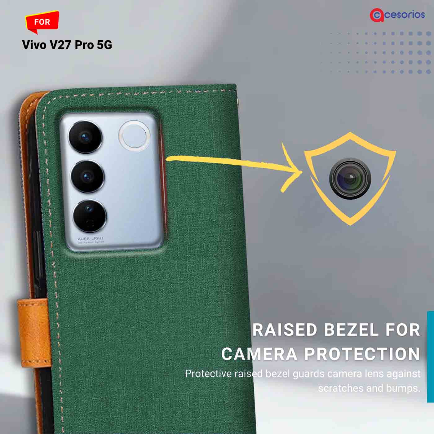 Canvas & Suede back panel — Vivo V27 Pro 5G in Green mobile case