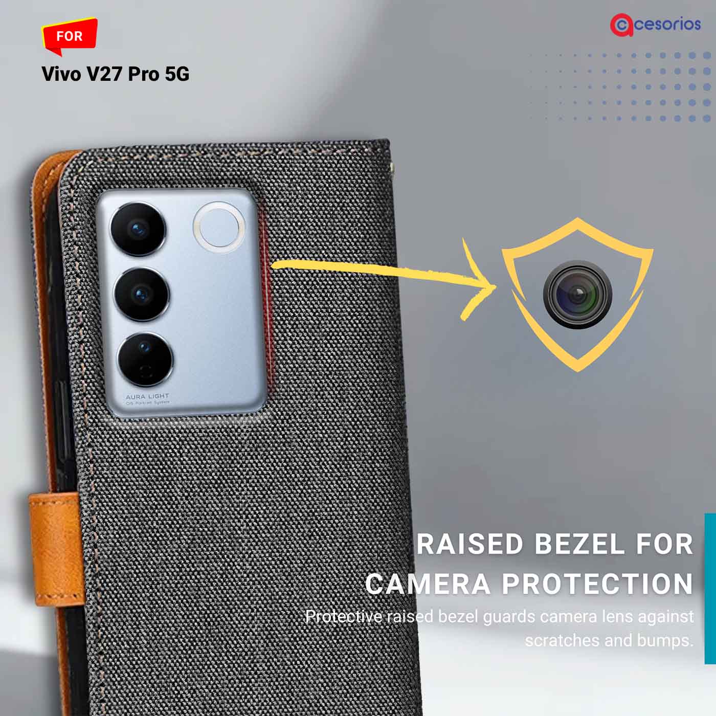 Denim & Leather back panel — Vivo V27 Pro 5G in Grey mobile case