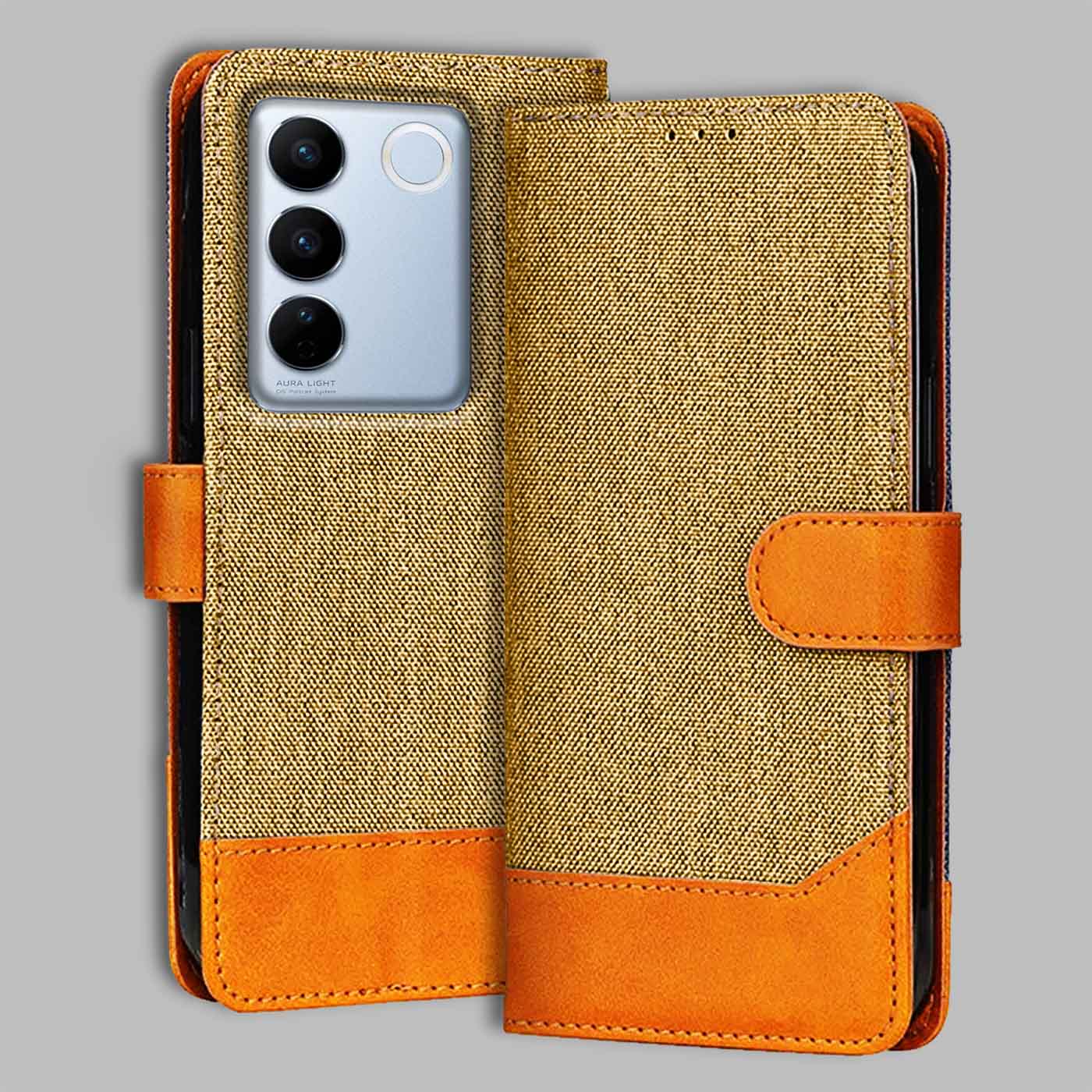 Accesorios Vivo V27 Pro 5G denim flip cover – Light Brown – Image 1 #color_light b