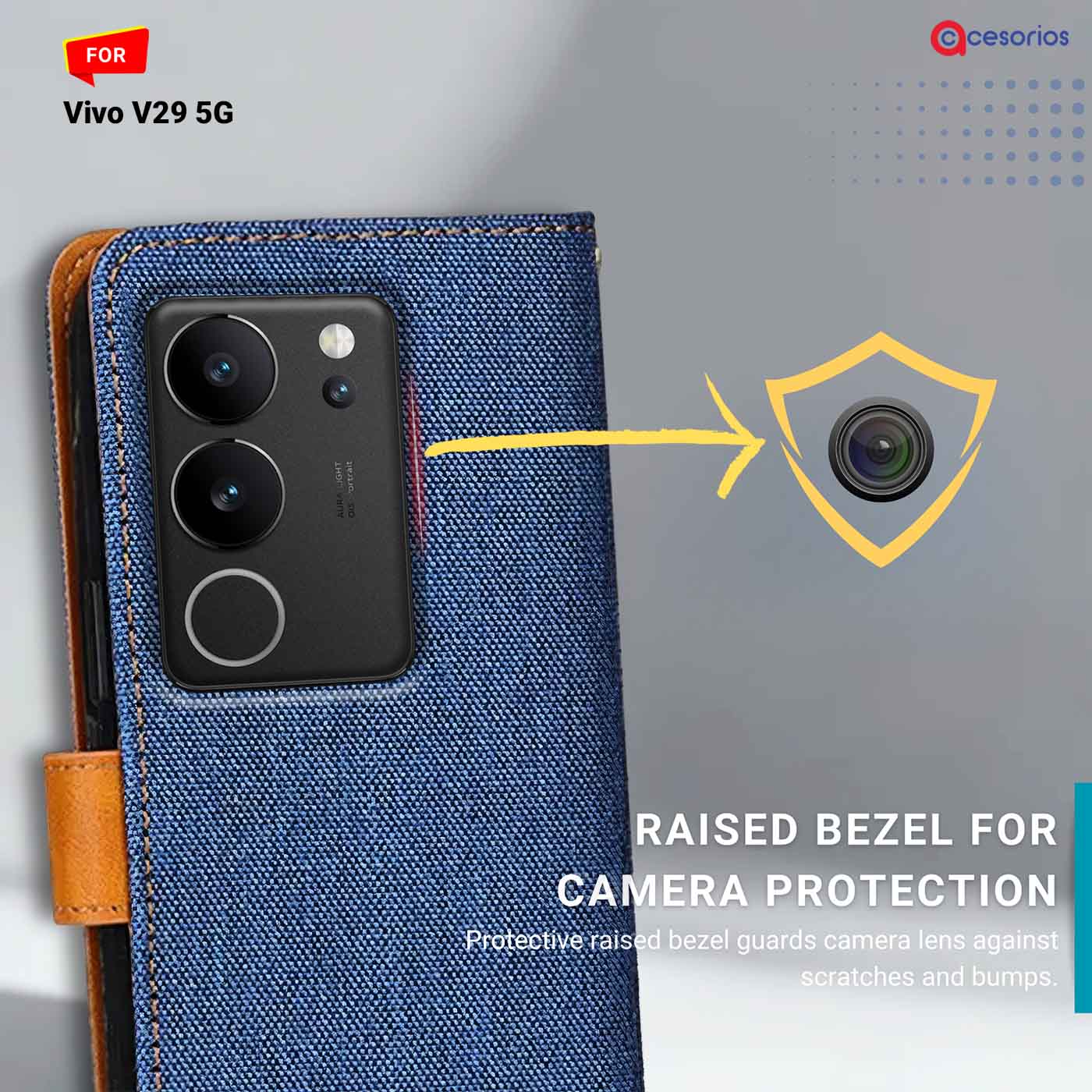 Denim & Leather back panel — Vivo V29 5G in Blue mobile case