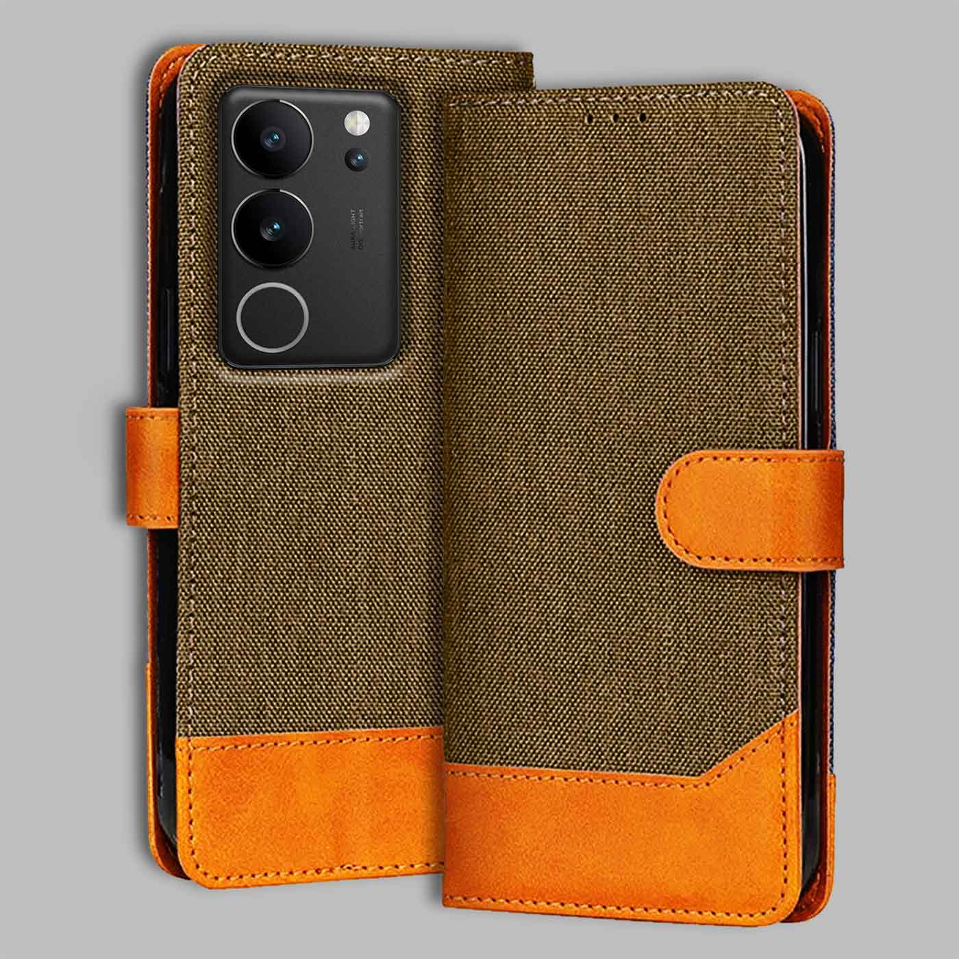 Accesorios Vivo V29 5G denim flip cover – Dark Brown – Image 1 #color_dark b