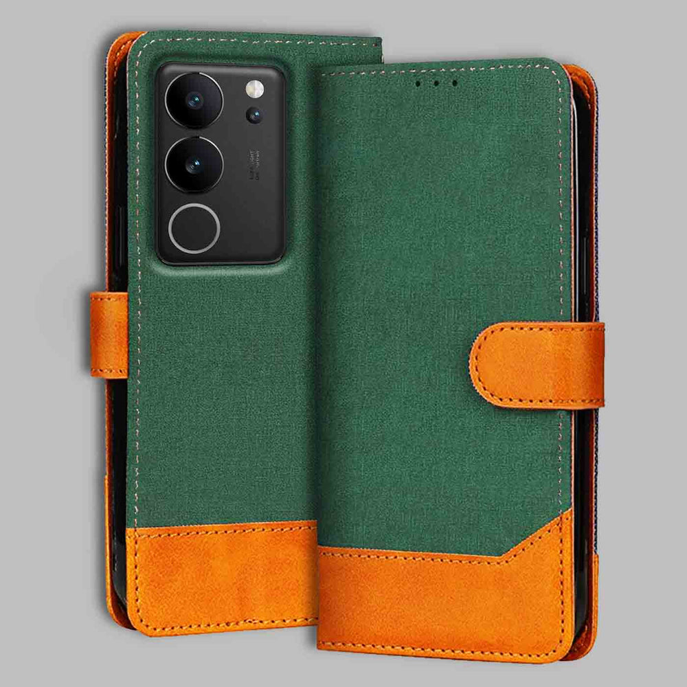 Vivo V29 5G flip cover in Green — front view by Accesorios