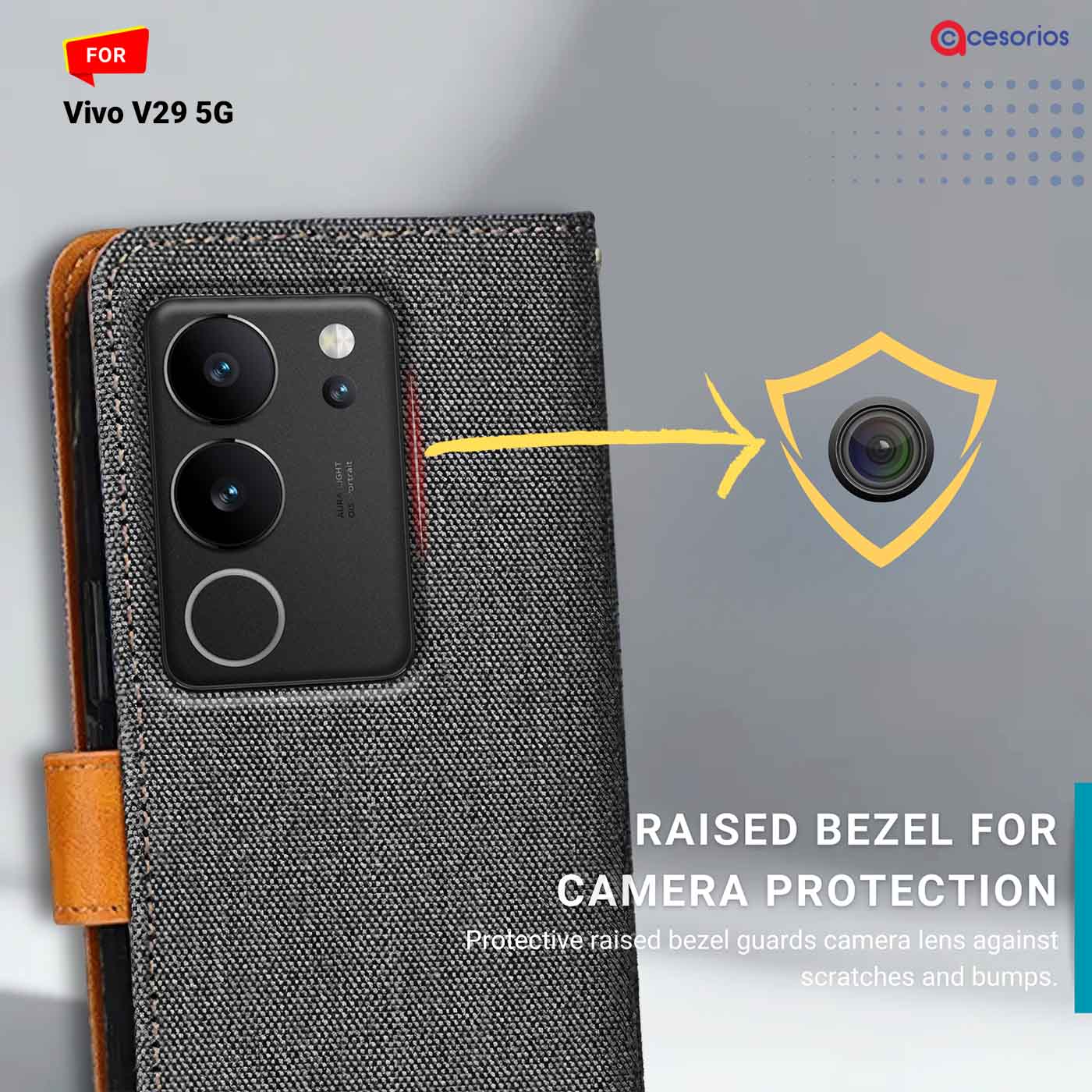 Denim & Leather back panel — Vivo V29 5G in Grey mobile case