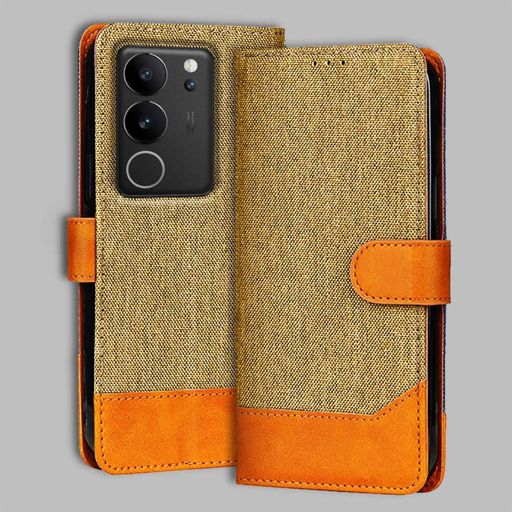 Vivo V29 5G flip cover in Light Brown — front view by Accesorios