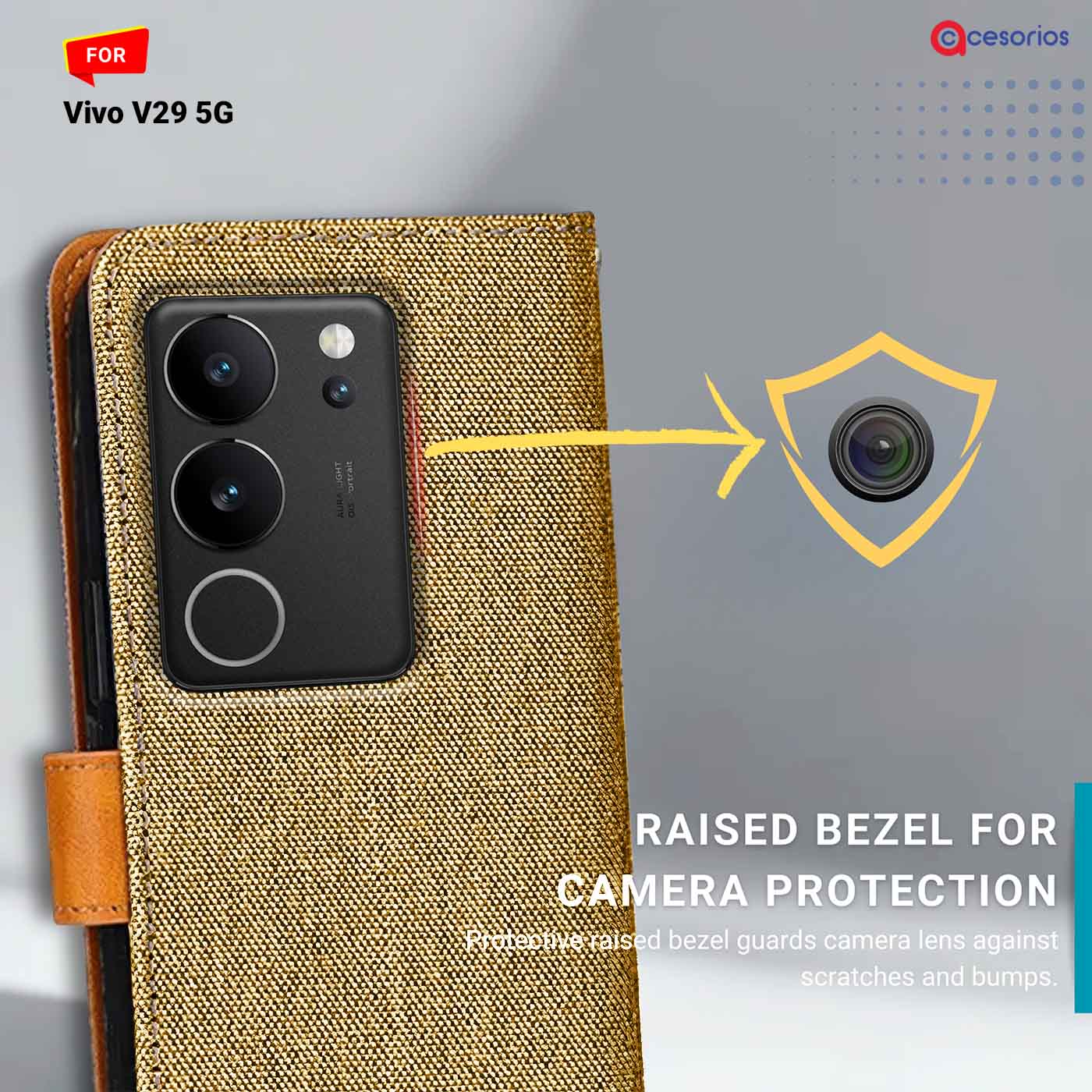 Denim & Leather back panel — Vivo V29 5G in Light Brown mobile case