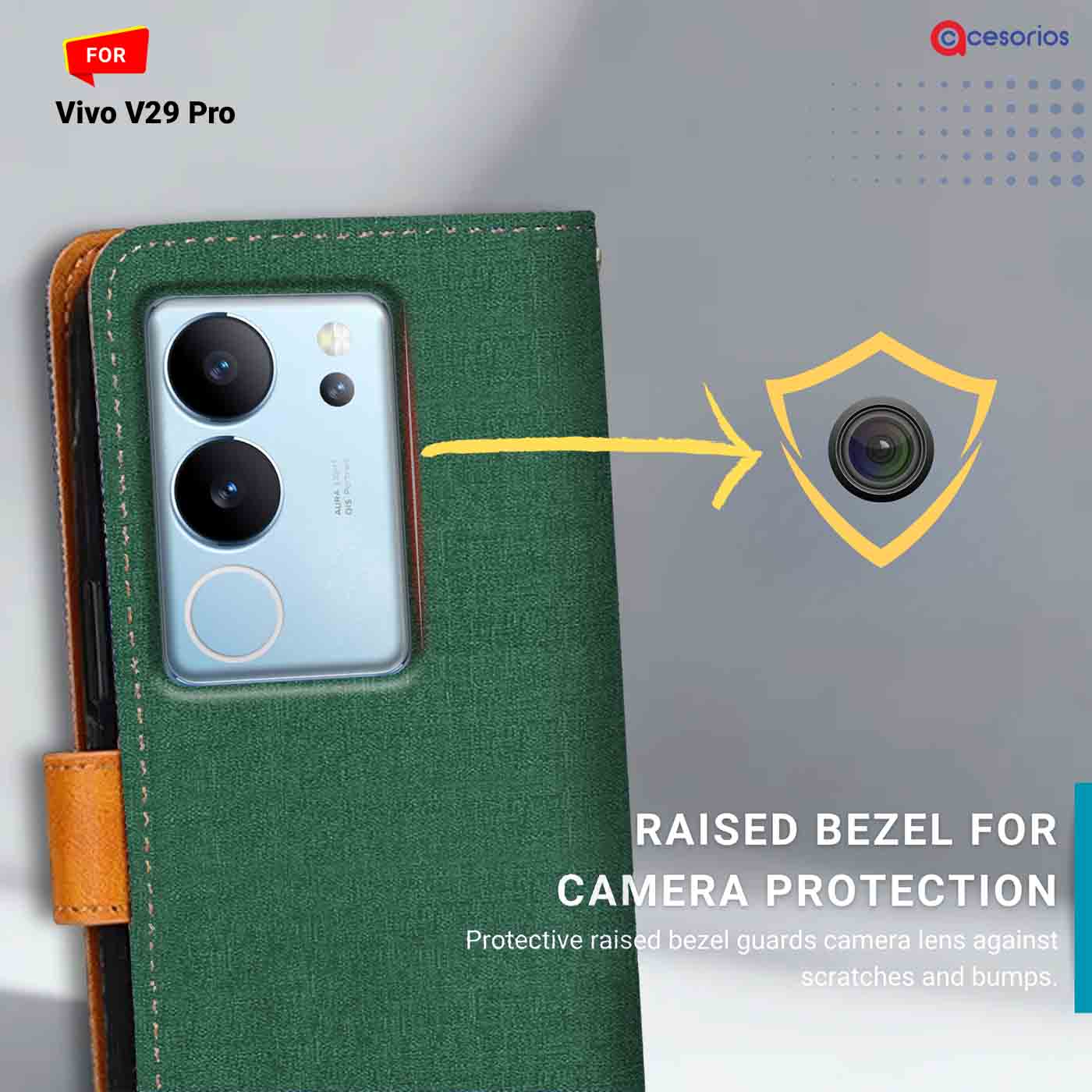 Accesorios Vivo V29 Pro denim flip cover – Green – Image 2 #color_g