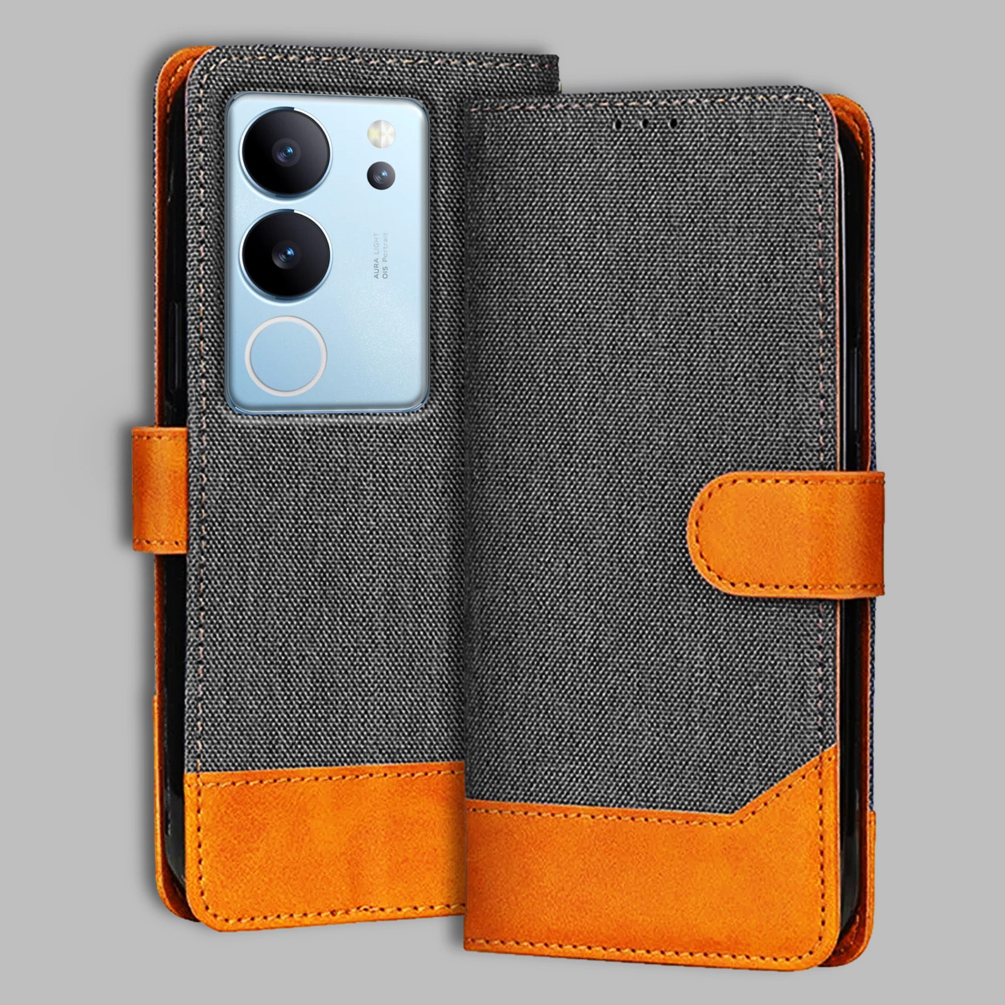 Accesorios Vivo V29 Pro denim flip cover – Grey – Image 1 #color_