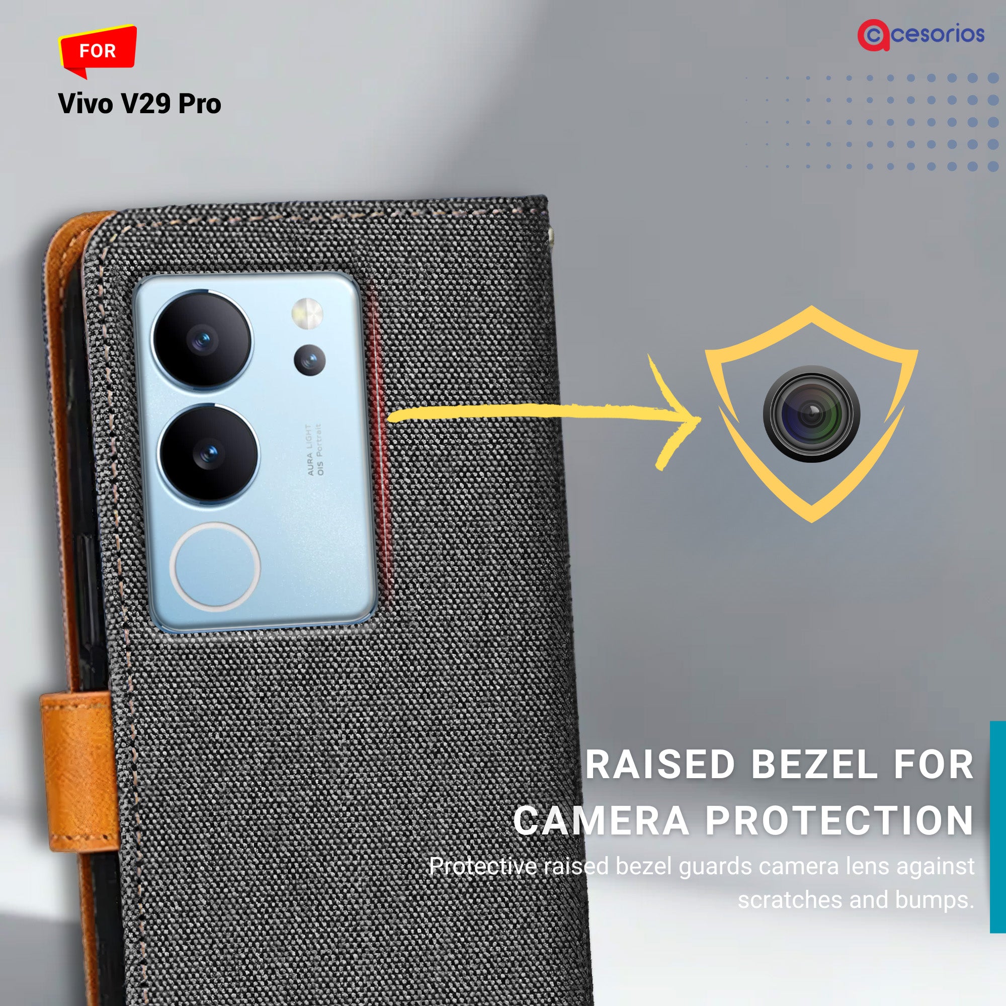 Accesorios Vivo V29 Pro denim flip cover – Grey – Image 2 #color_