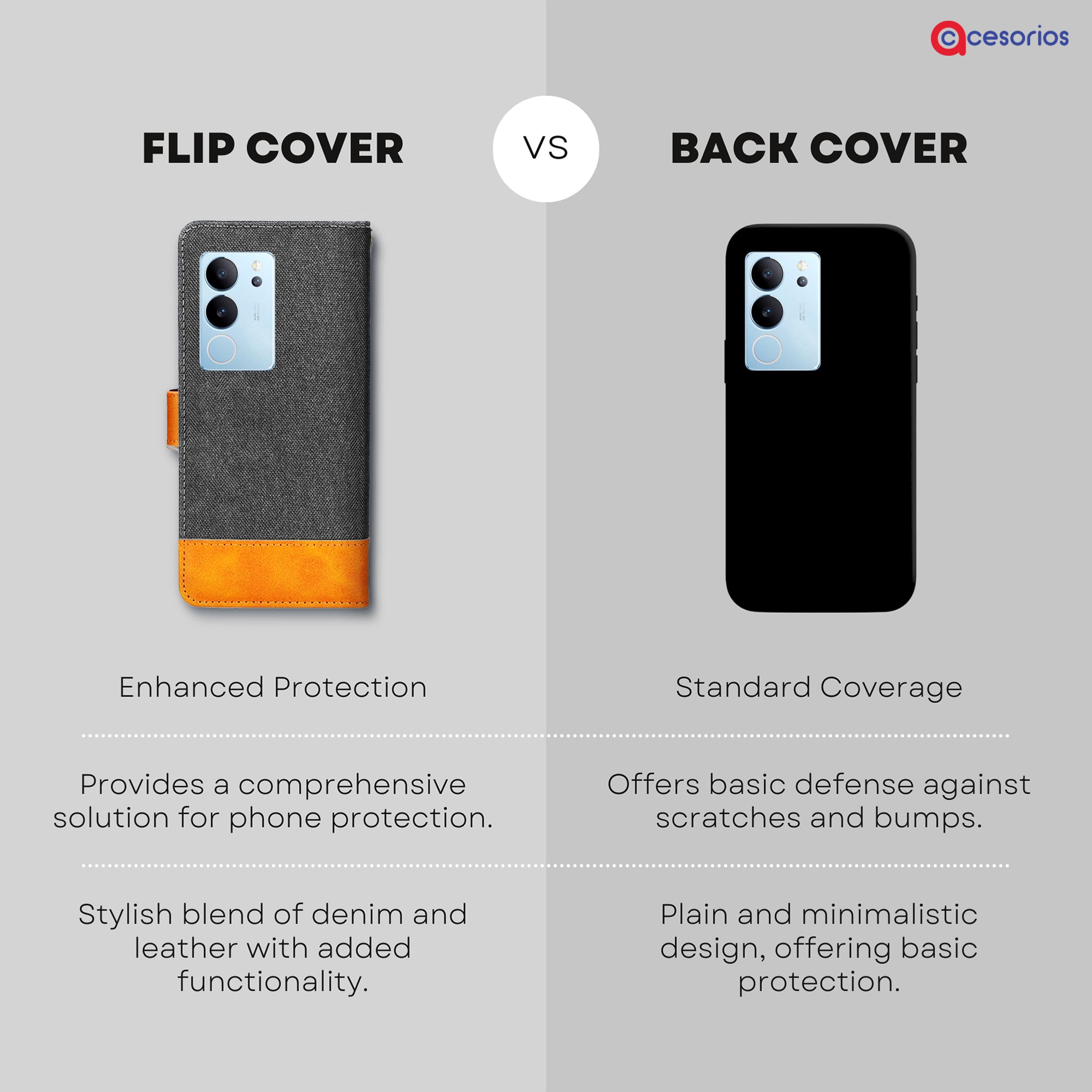 Accesorios Vivo V29 Pro denim flip cover – Grey – Image 8 #color_