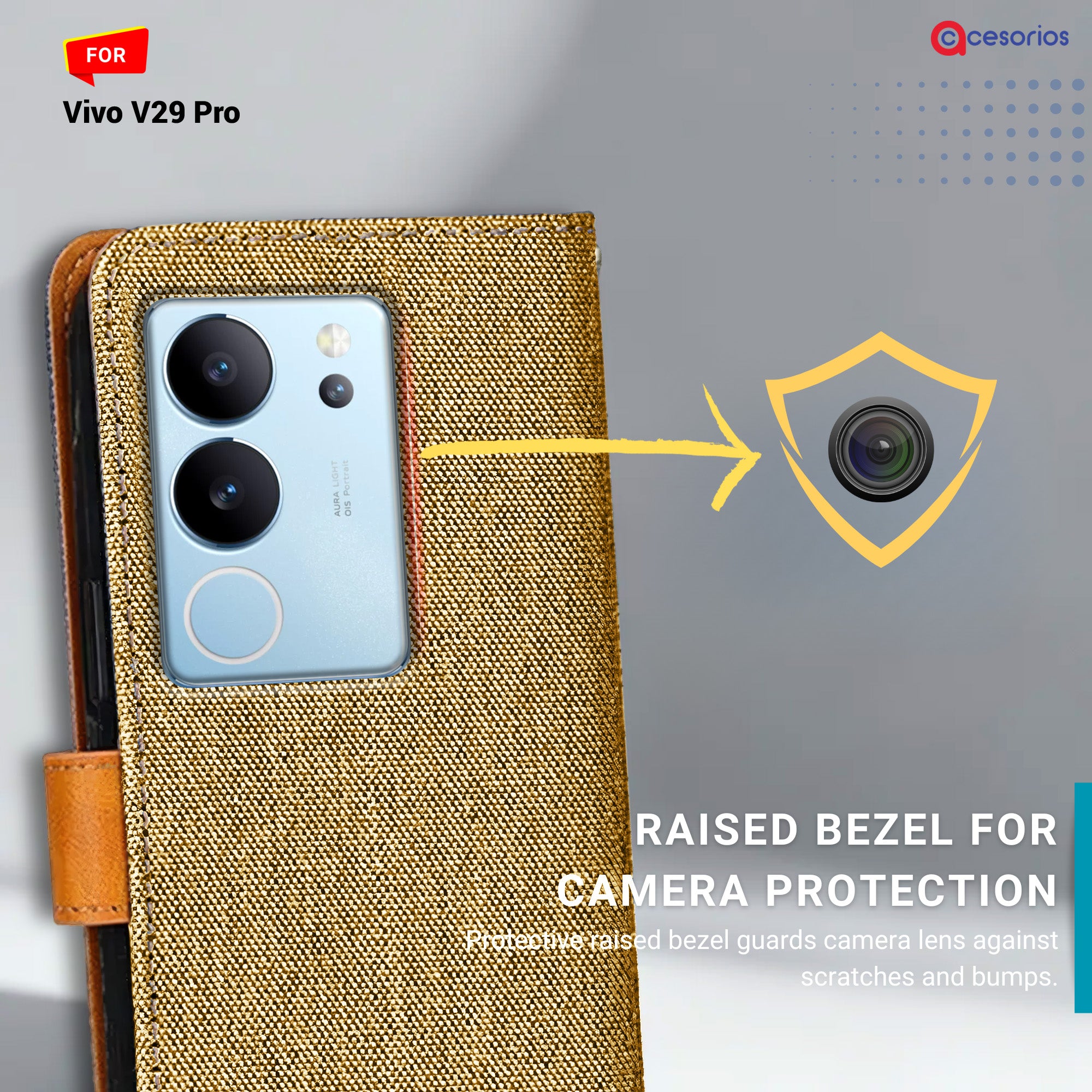 Accesorios Vivo V29 Pro denim flip cover – Light Brown – Image 2 #color_light b