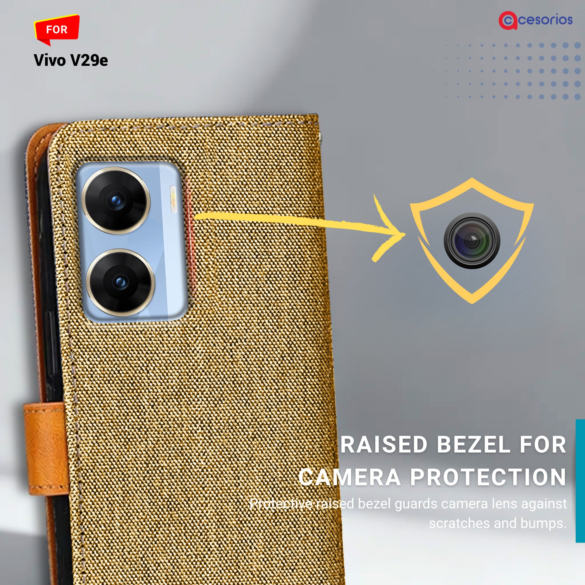 Denim & Leather back panel — Vivo V29E in Light Brown mobile case