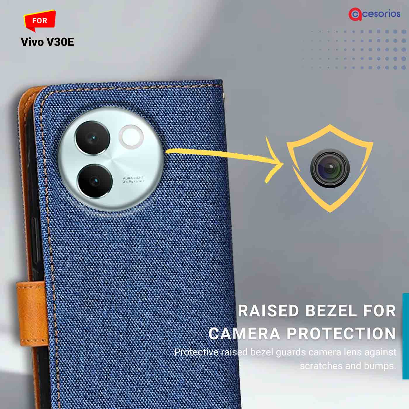 Denim & Leather back panel — Vivo V30E in Blue mobile case