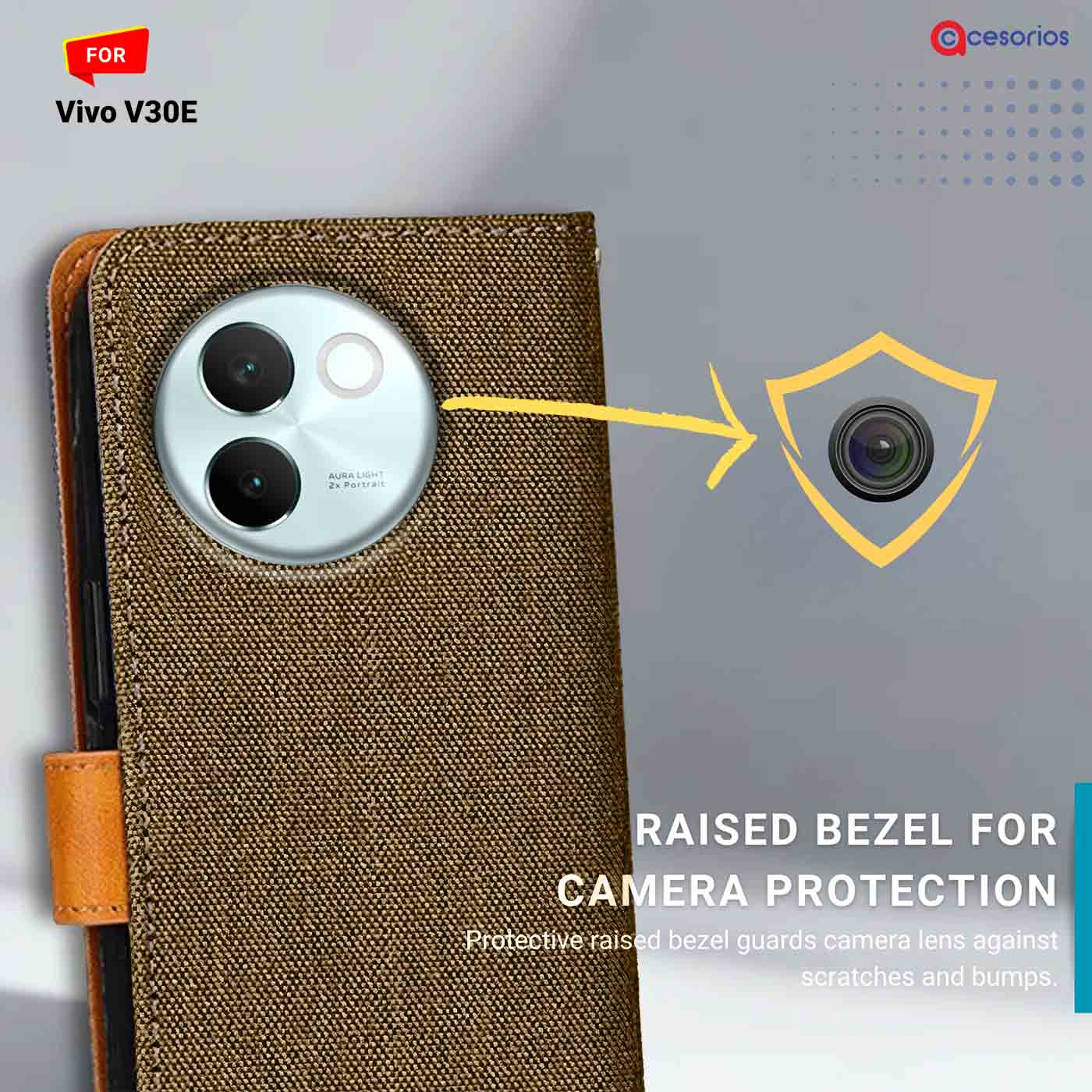 Denim & Leather back panel — Vivo V30E in Dark Brown mobile case