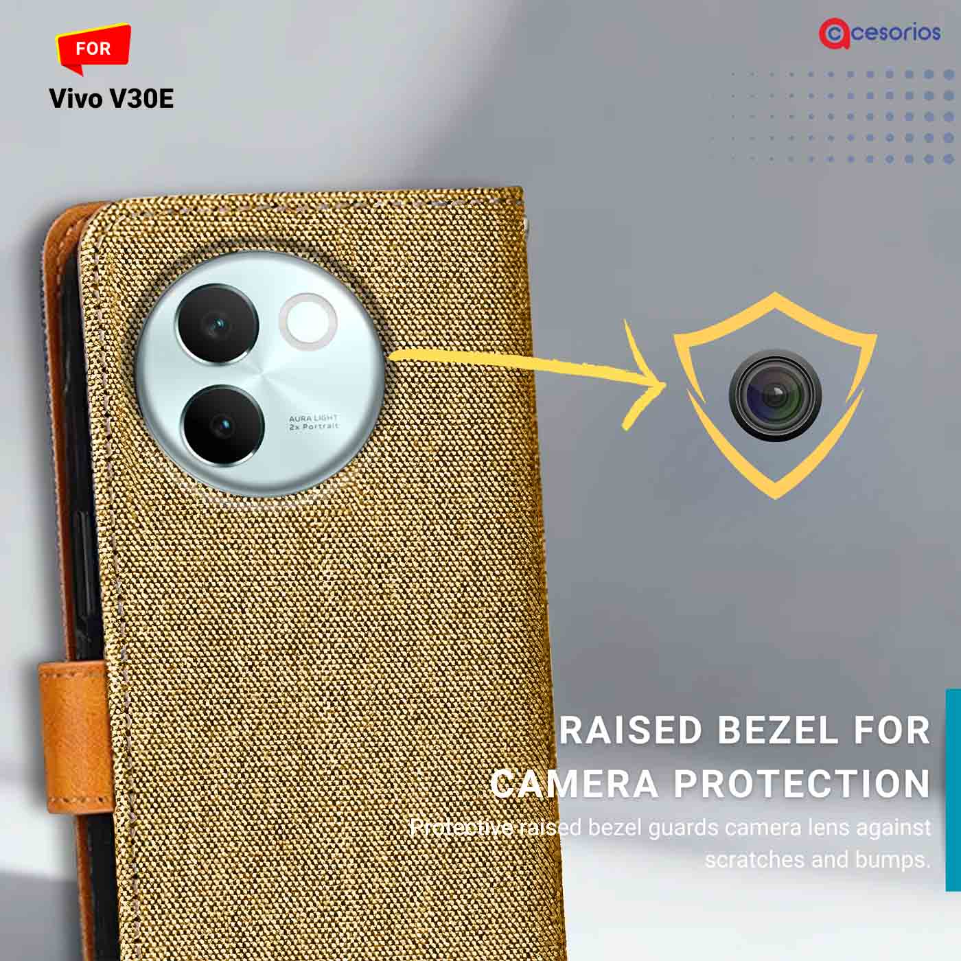 Denim & Leather back panel — Vivo V30E in Light Brown mobile case