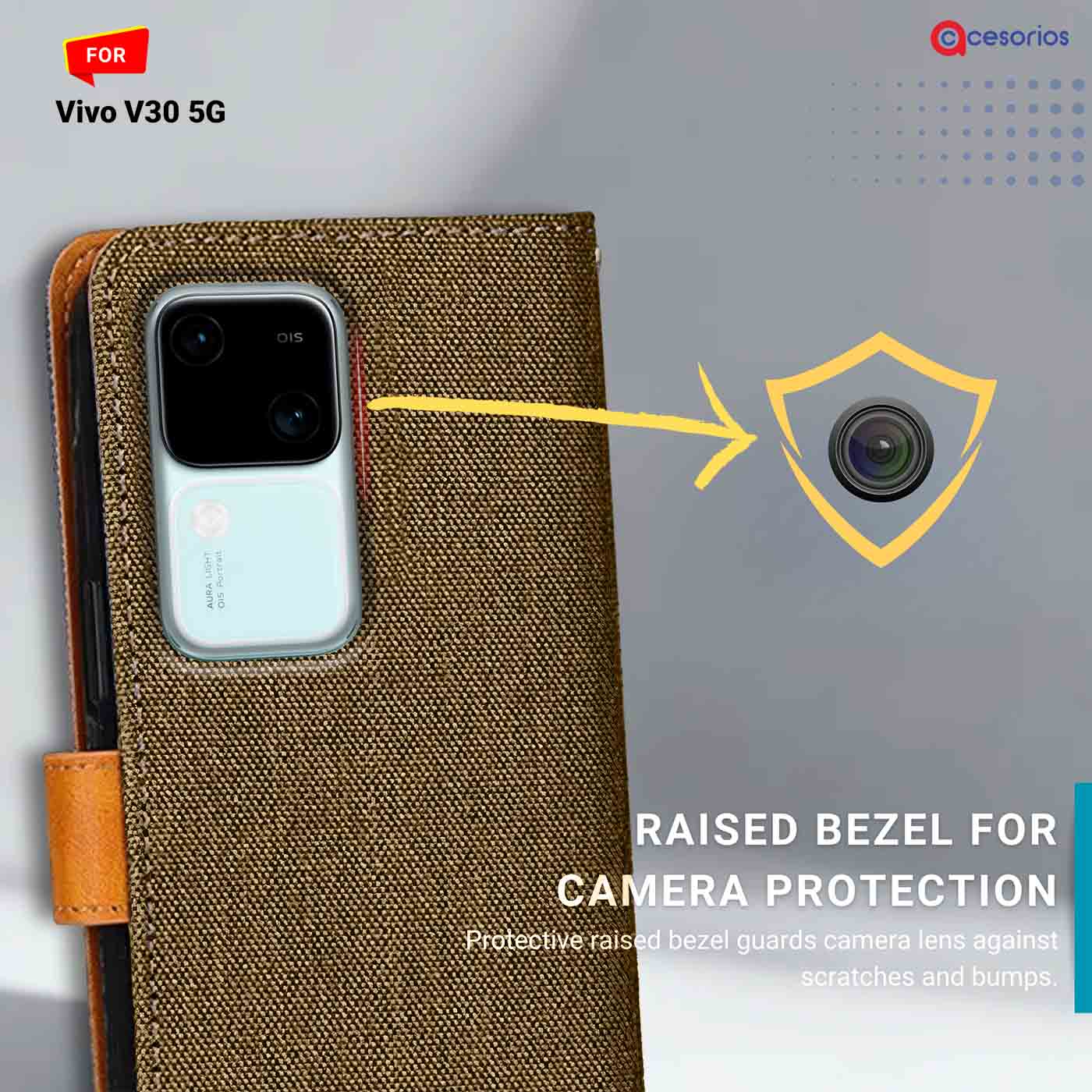 Denim & Leather back panel — Vivo V30 5G in Dark Brown mobile case