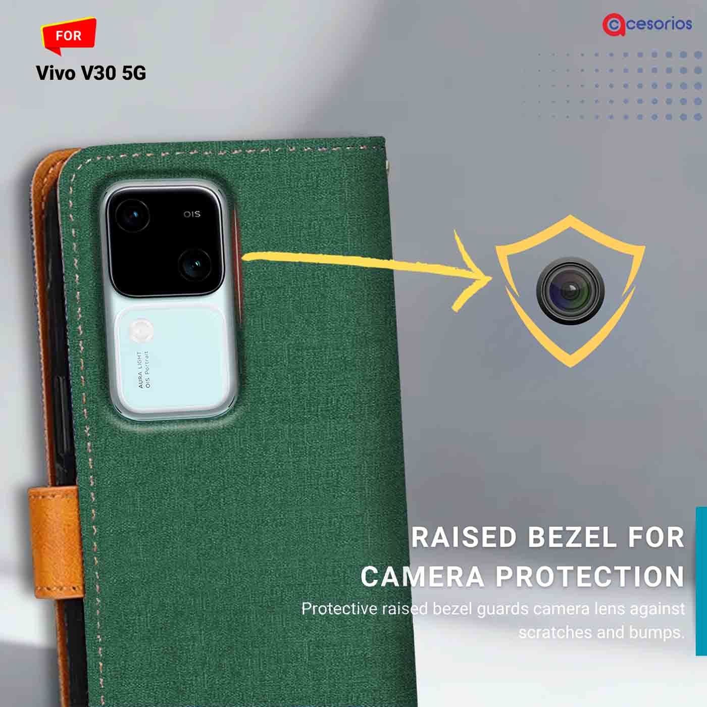 Canvas & Suede back panel — Vivo V30 5G in Green mobile case