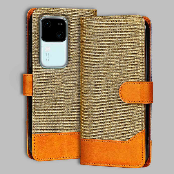 Vivo V30 5G Flip Cover — Denim, Camel Beige after a year of daily use