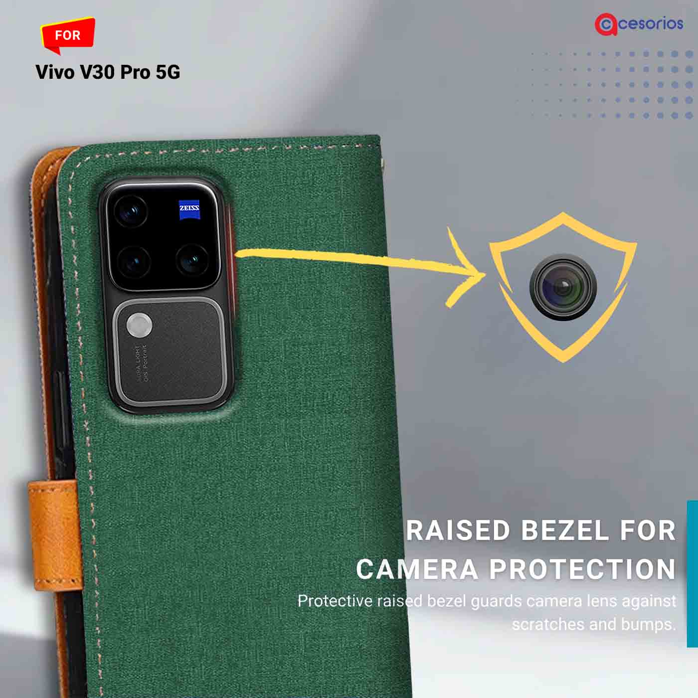Accesorios Vivo V30 Pro 5G denim flip cover – Green – Image 2 #color_g