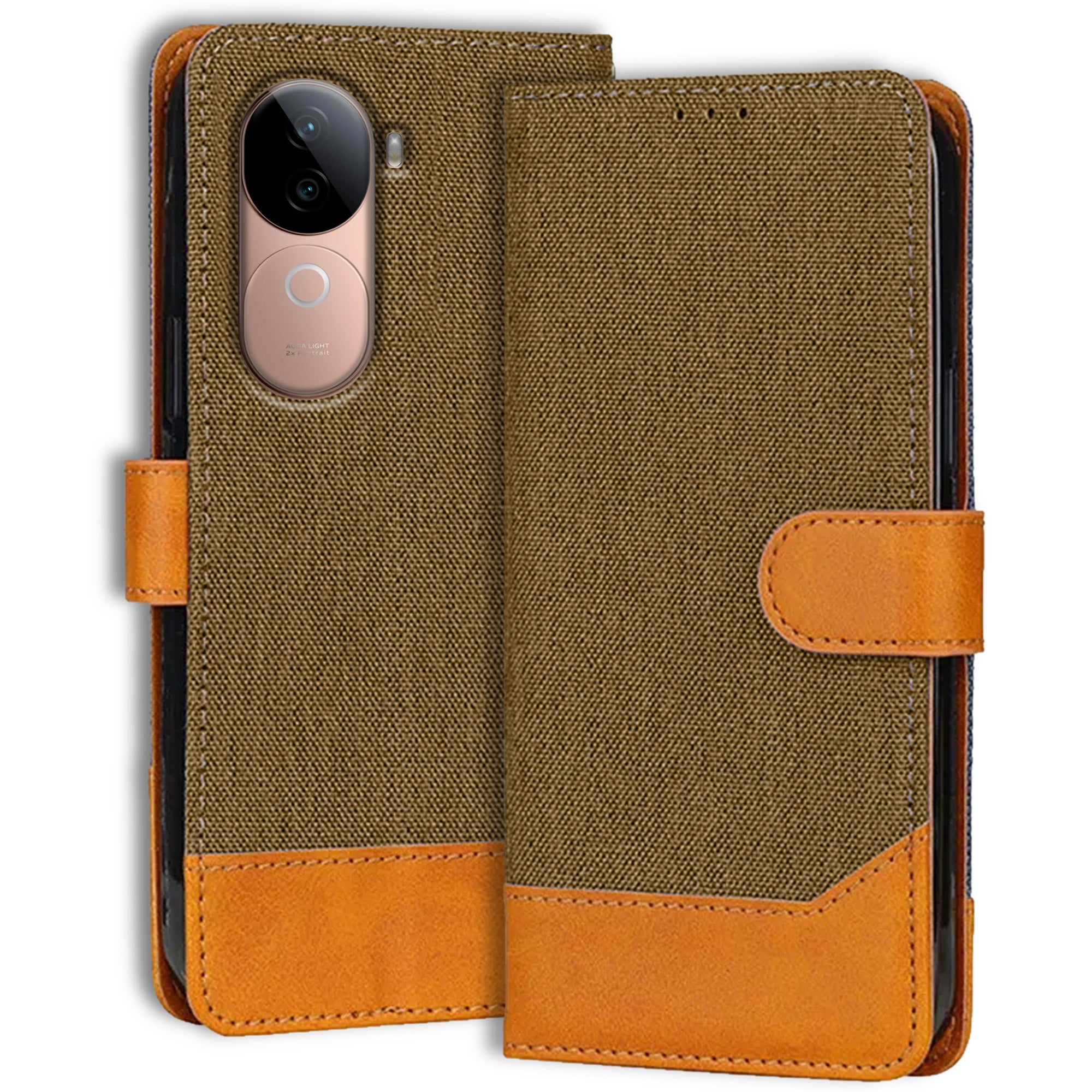 Accesorios Vivo V40E denim flip cover – Dark Brown – Image 1 #color_dark brown