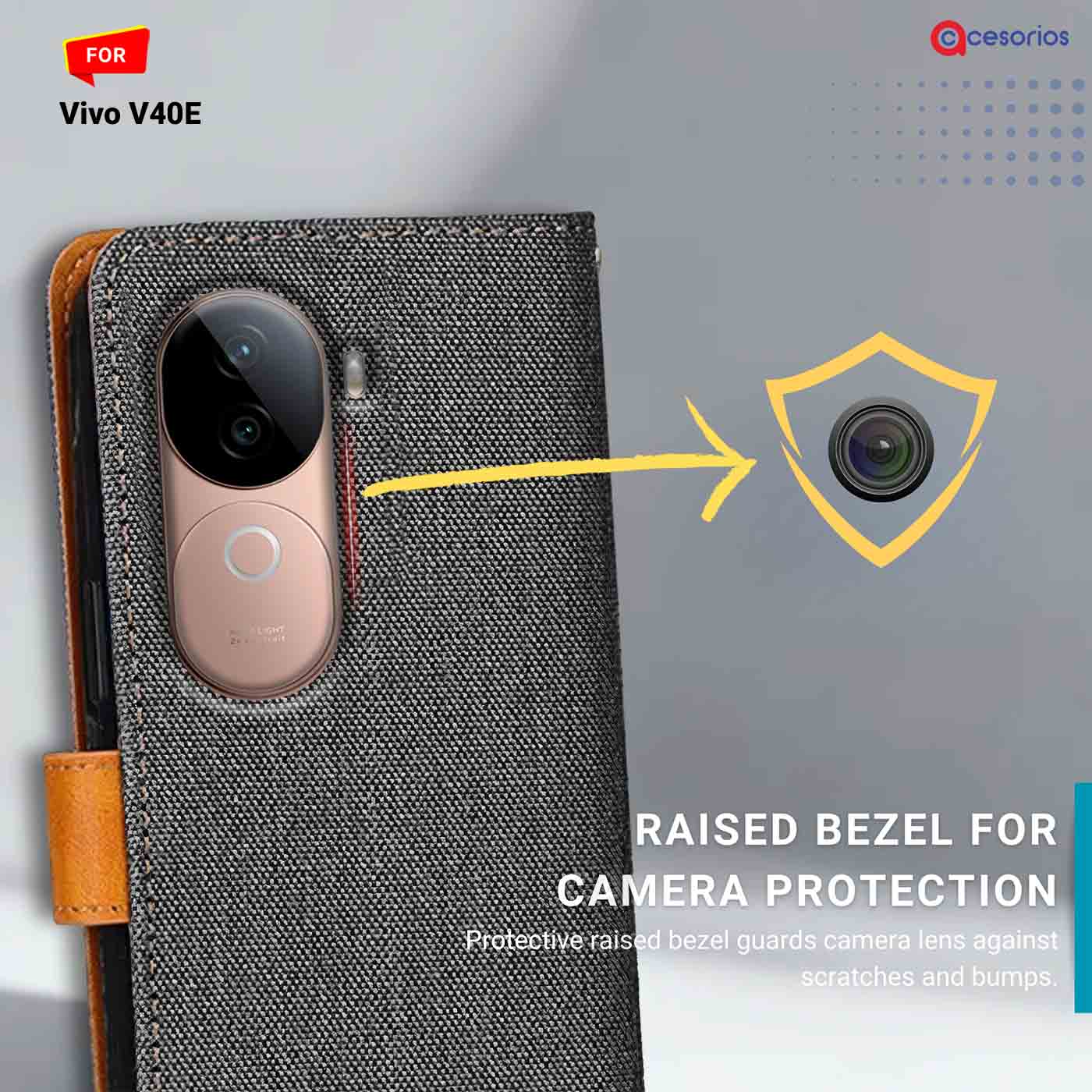 Accesorios Vivo V40E denim flip cover – Grey – Image 2 #color_