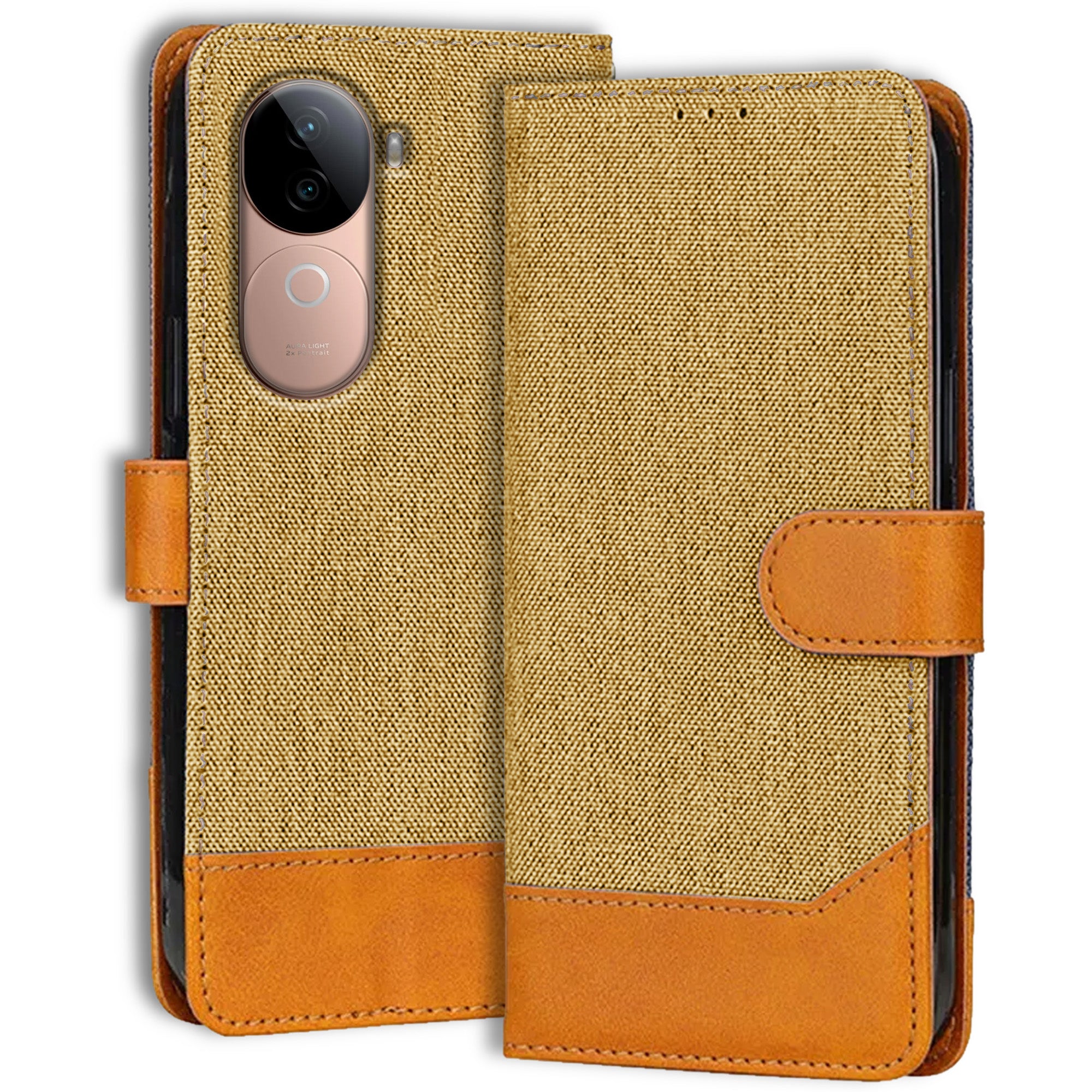 Accesorios Vivo V40E denim flip cover – Light Brown – Image 1 #color_light brown