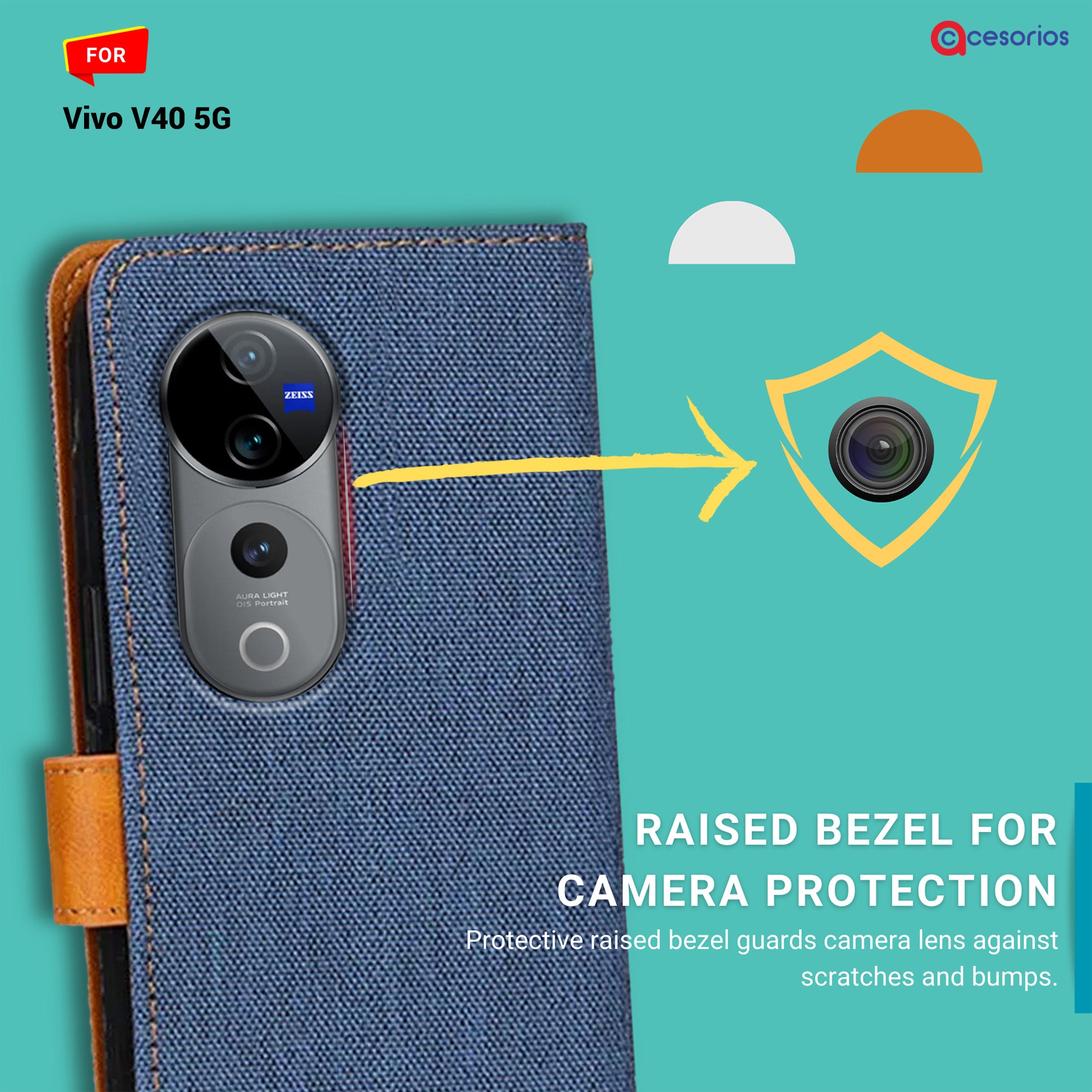 Accesorios Vivo V40 5G denim flip cover – Blue – Image 2 #color_blue