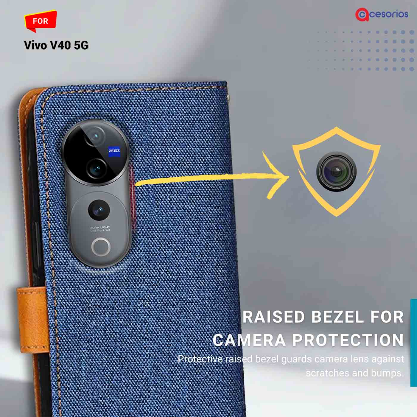 Accesorios Vivo V40 5G denim flip cover – Blue – Image 2 #color_