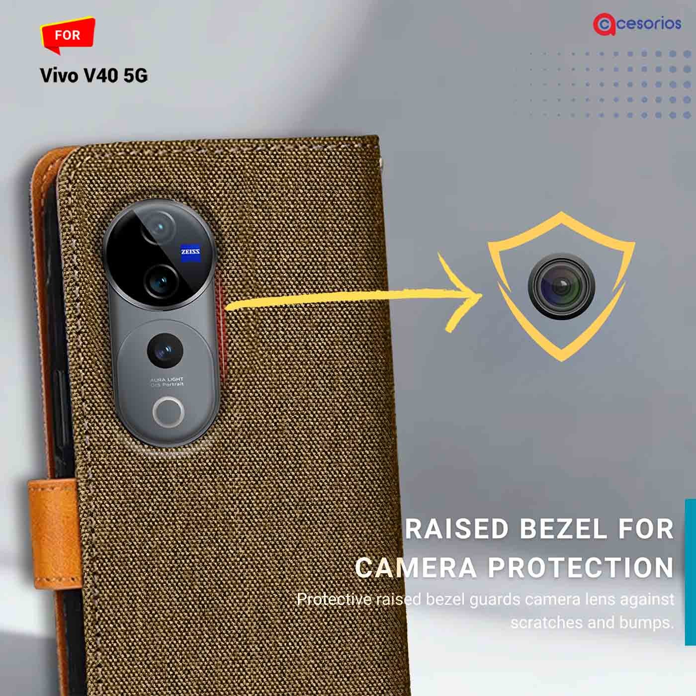 Accesorios Vivo V40 5G denim flip cover – Dark Brown – Image 2 #color_dark b