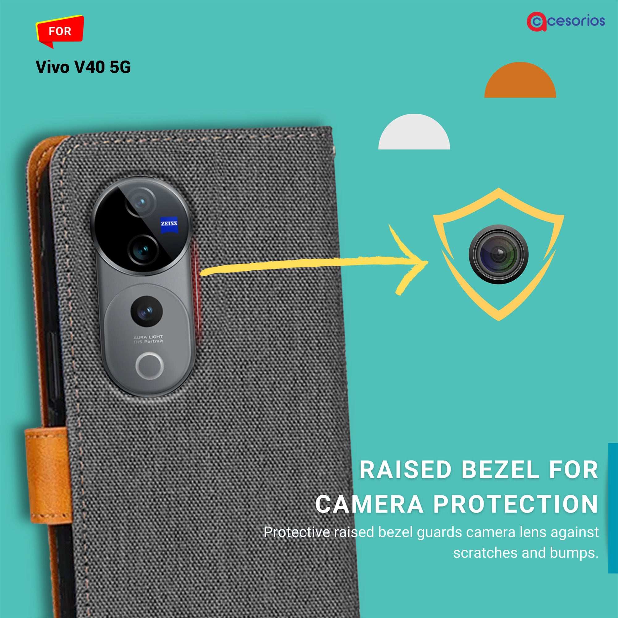 Accesorios Vivo V40 5G denim flip cover – Grey – Image 2 #color_grey
