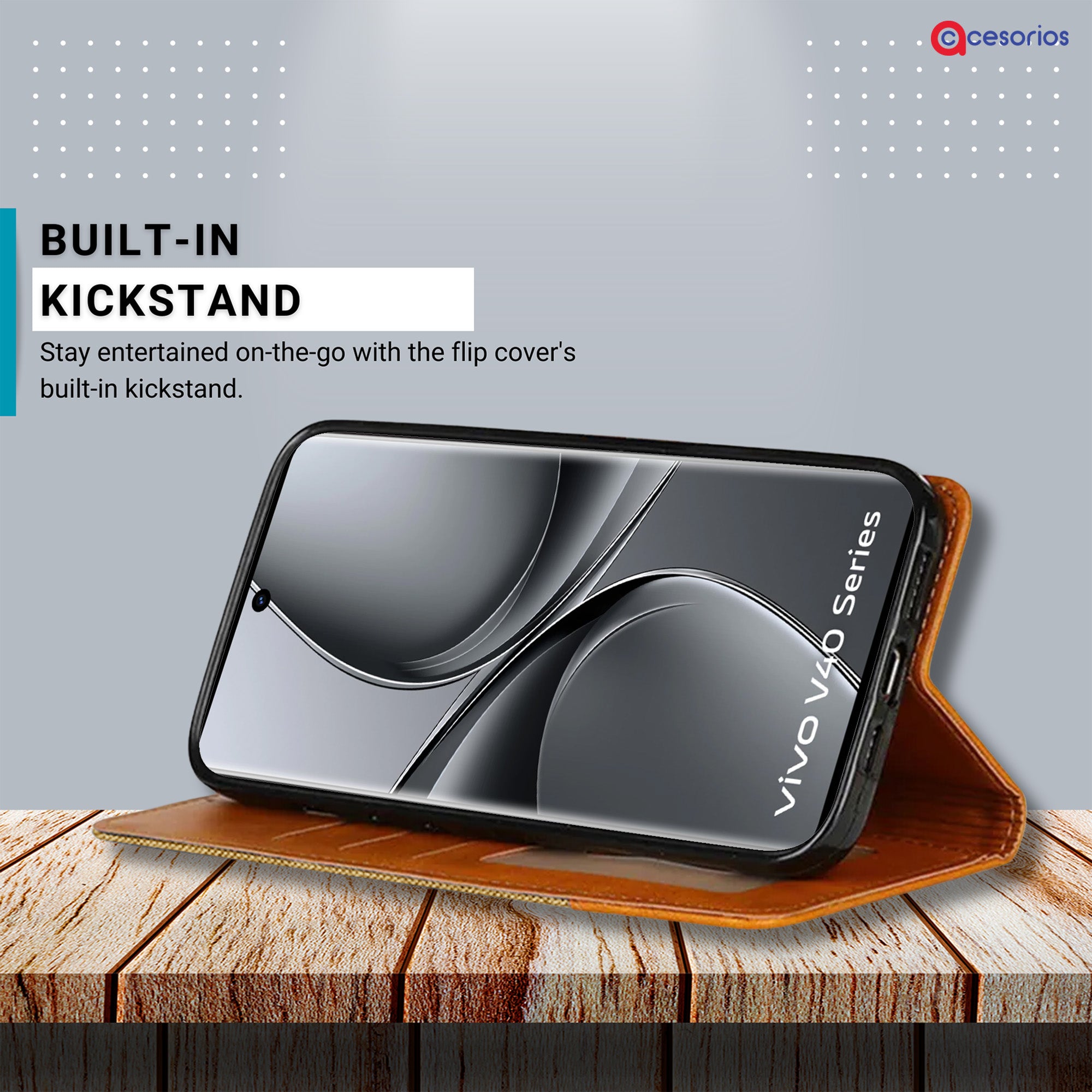 Accesorios Vivo V40 5G denim flip cover – Light Brown – Image 4 #color_light brown