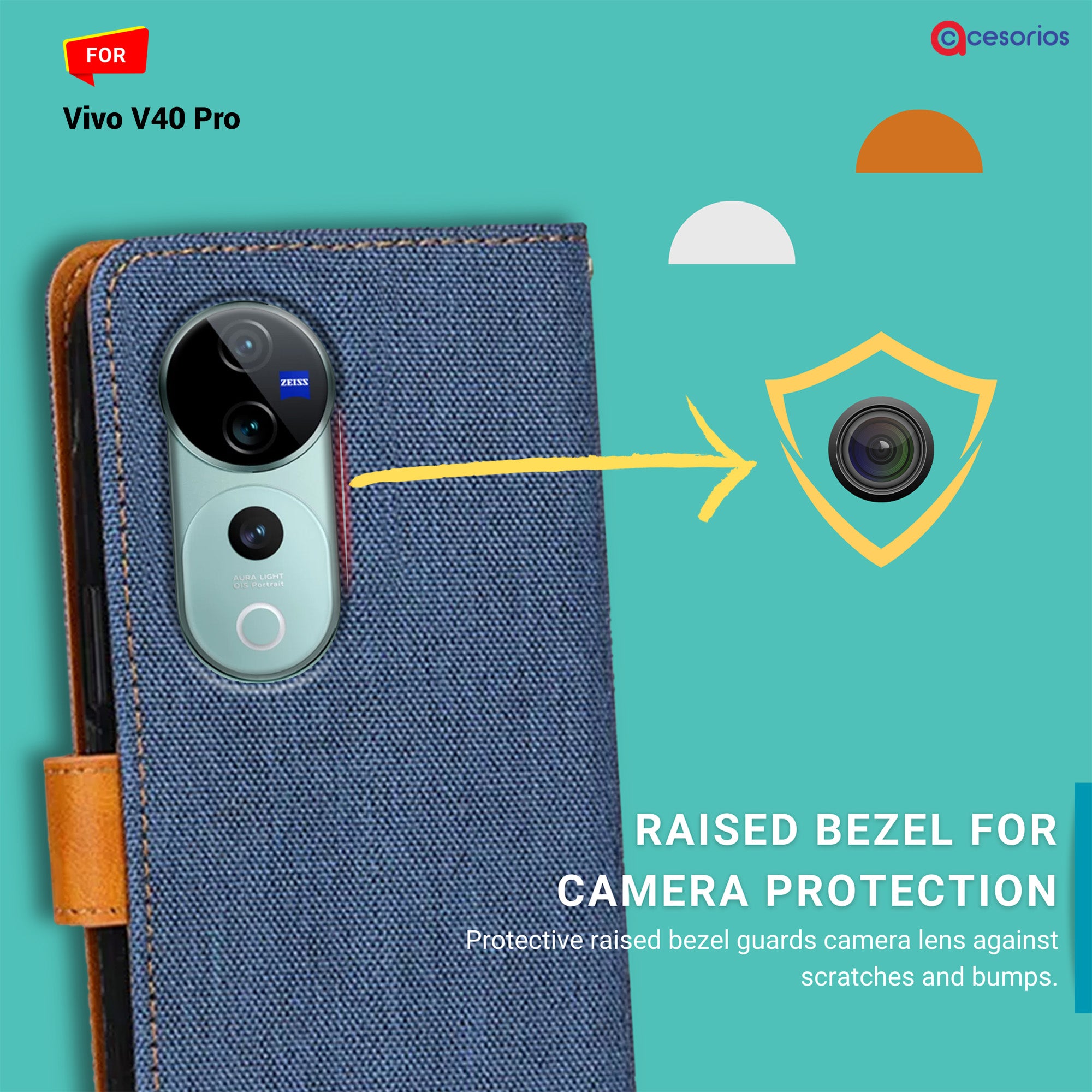 Accesorios Vivo V40 Pro denim flip cover – Blue – Image 2 #color_blue