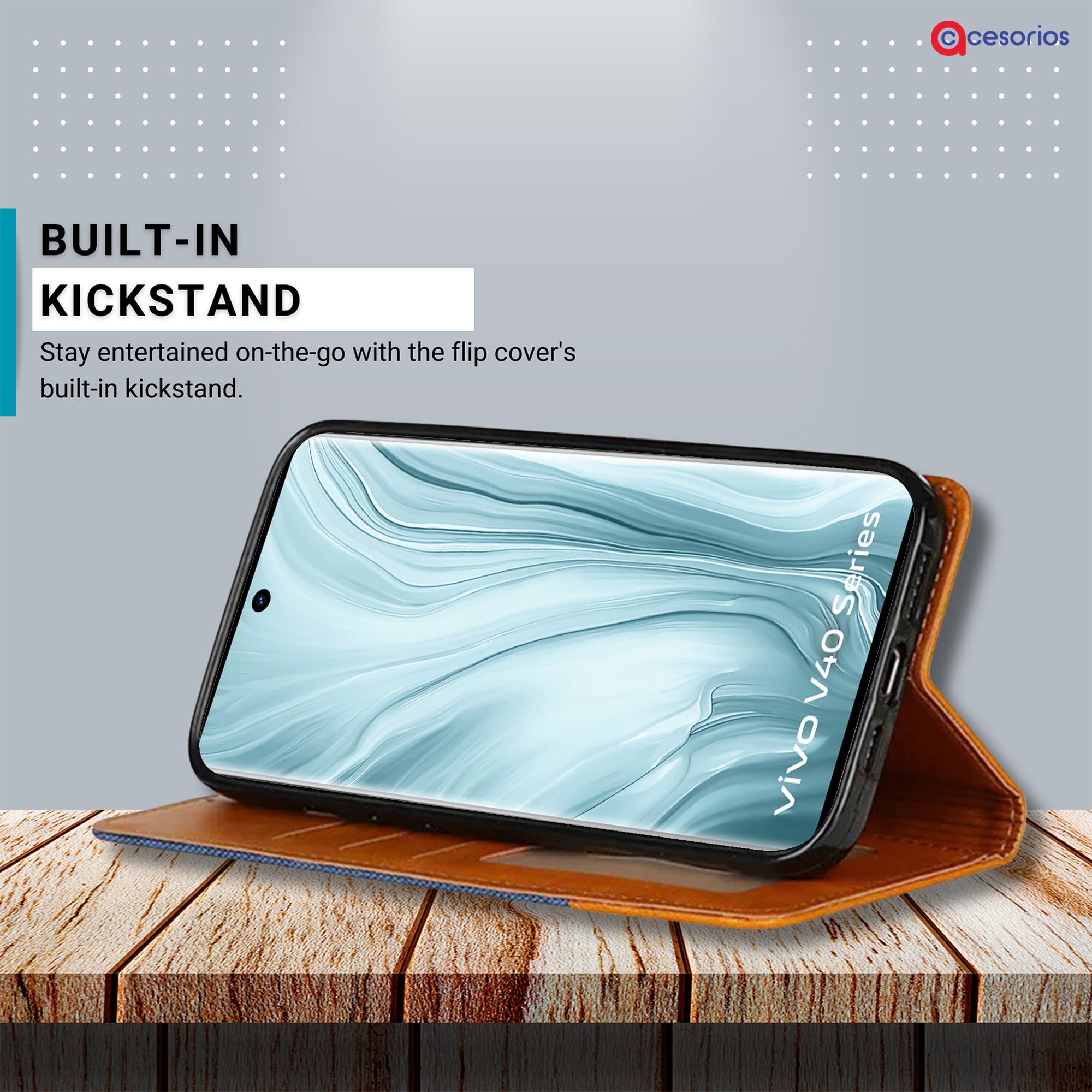 Accesorios Vivo V40 Pro denim flip cover – Blue – Image 4 #color_blue
