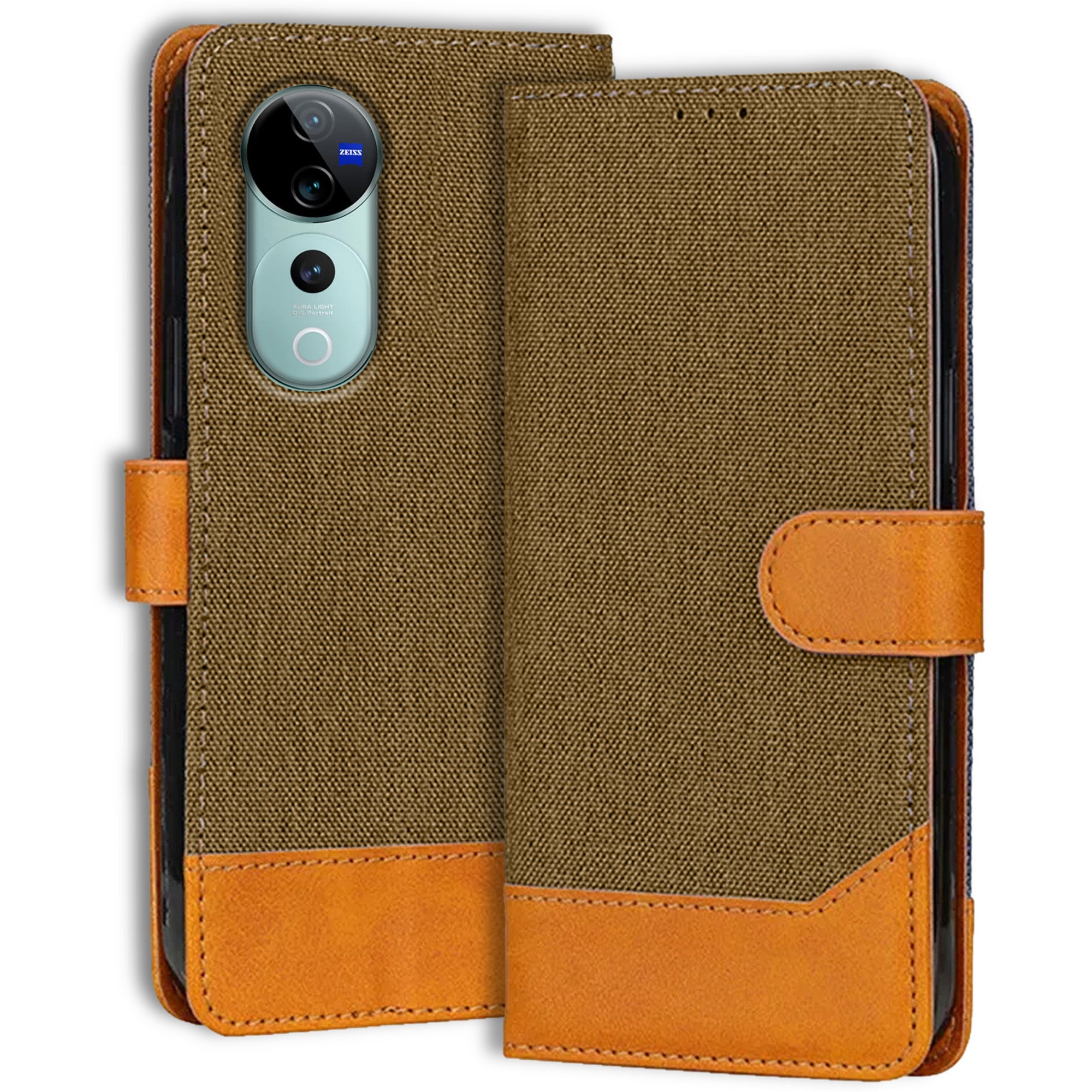 Accesorios Vivo V40 Pro denim flip cover – Dark Brown – Image 1 #color_dark brown