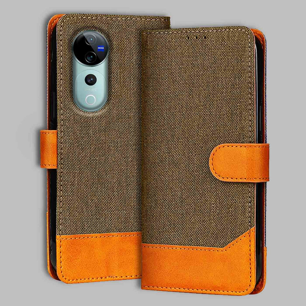 Vivo V40 Pro 5G flip cover in Dark Brown — front view by Accesorios
