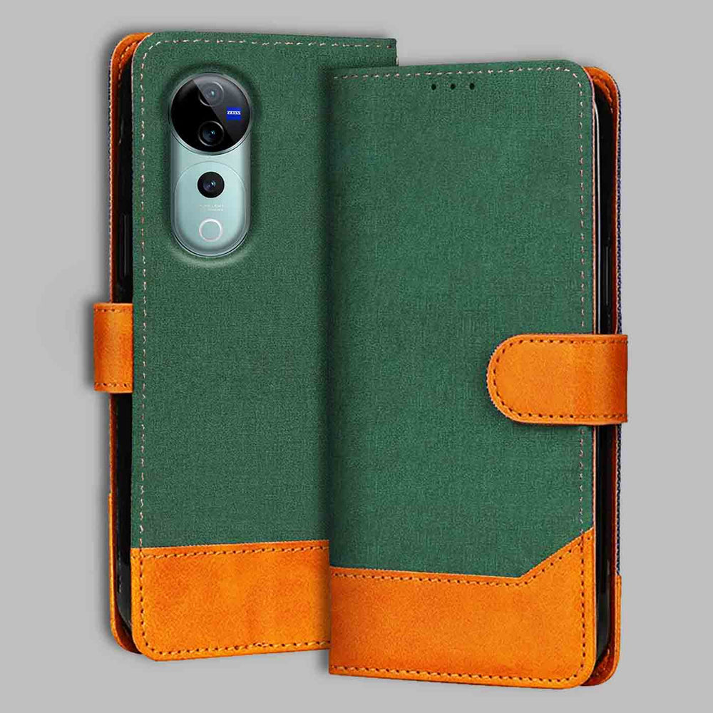 Vivo V40 Pro 5G flip cover in Green — front view by Accesorios