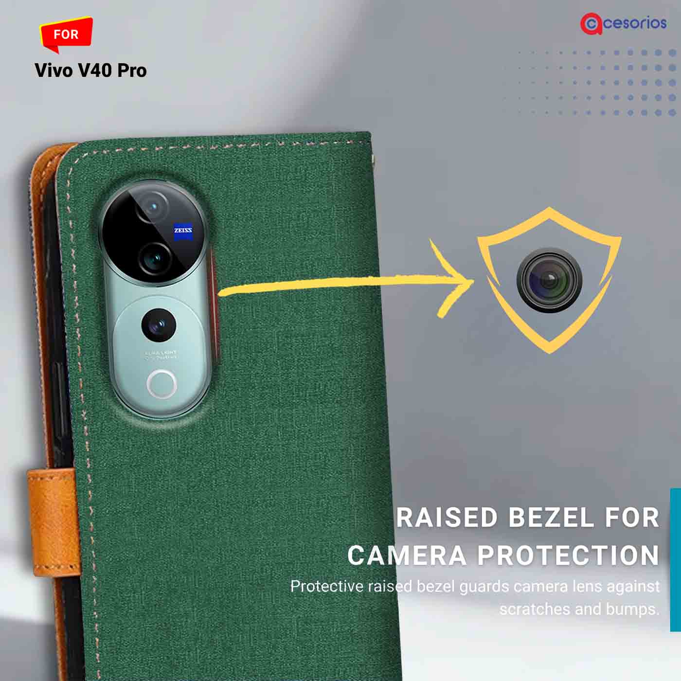 Accesorios Vivo V40 Pro denim flip cover – Green – Image 2 #color_g