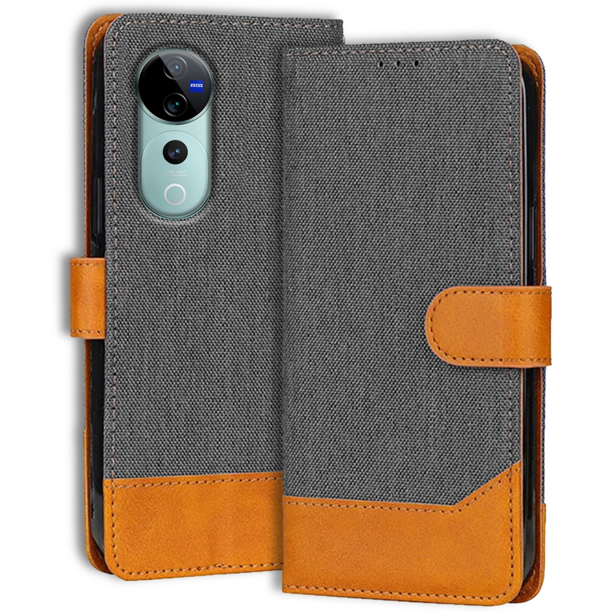 Accesorios Vivo V40 Pro denim flip cover – Grey – Image 1 #color_grey