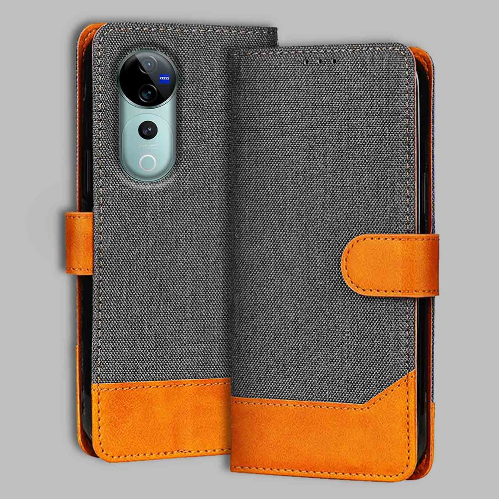 Vivo V40 Pro 5G flip cover in Grey — front view by Accesorios