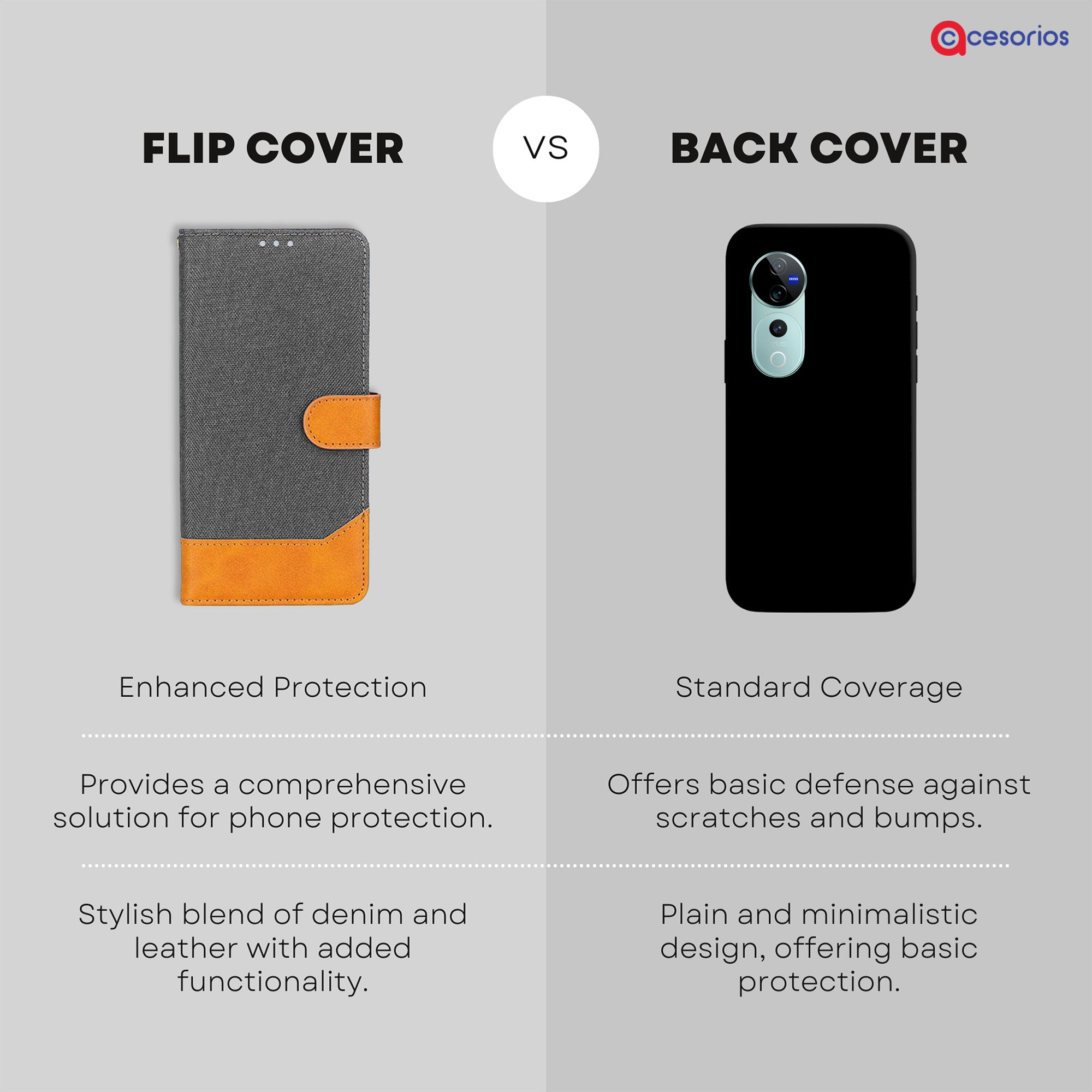 Accesorios Vivo V40 Pro denim flip cover – Grey – Image 8 #color_grey