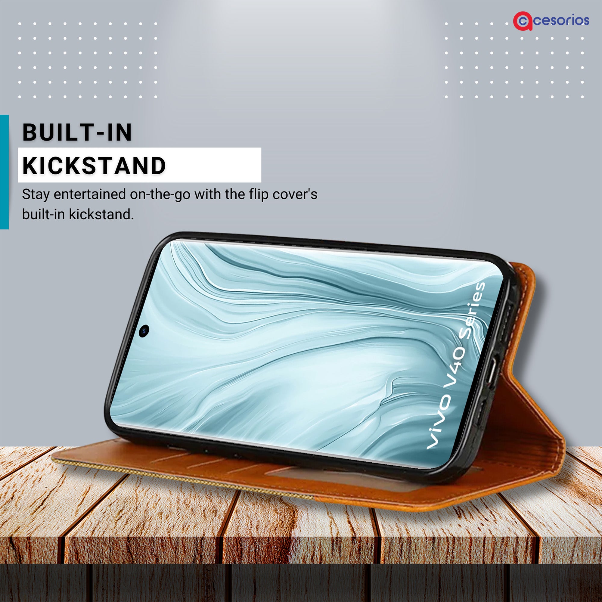 Accesorios Vivo V40 Pro denim flip cover – Light Brown – Image 4 #color_light brown